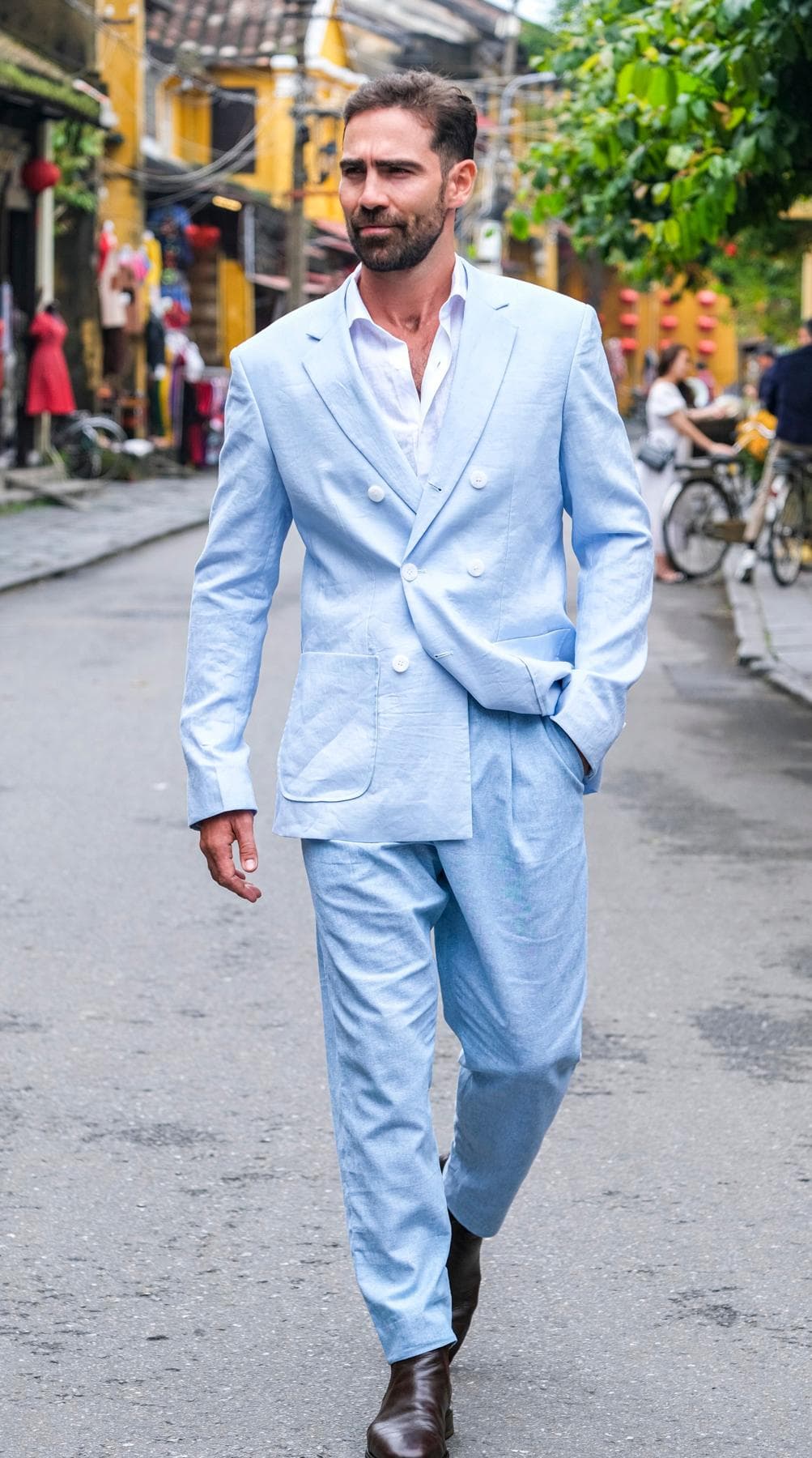 LOOSE FIT LIGHT BLUE LINEN JACKET