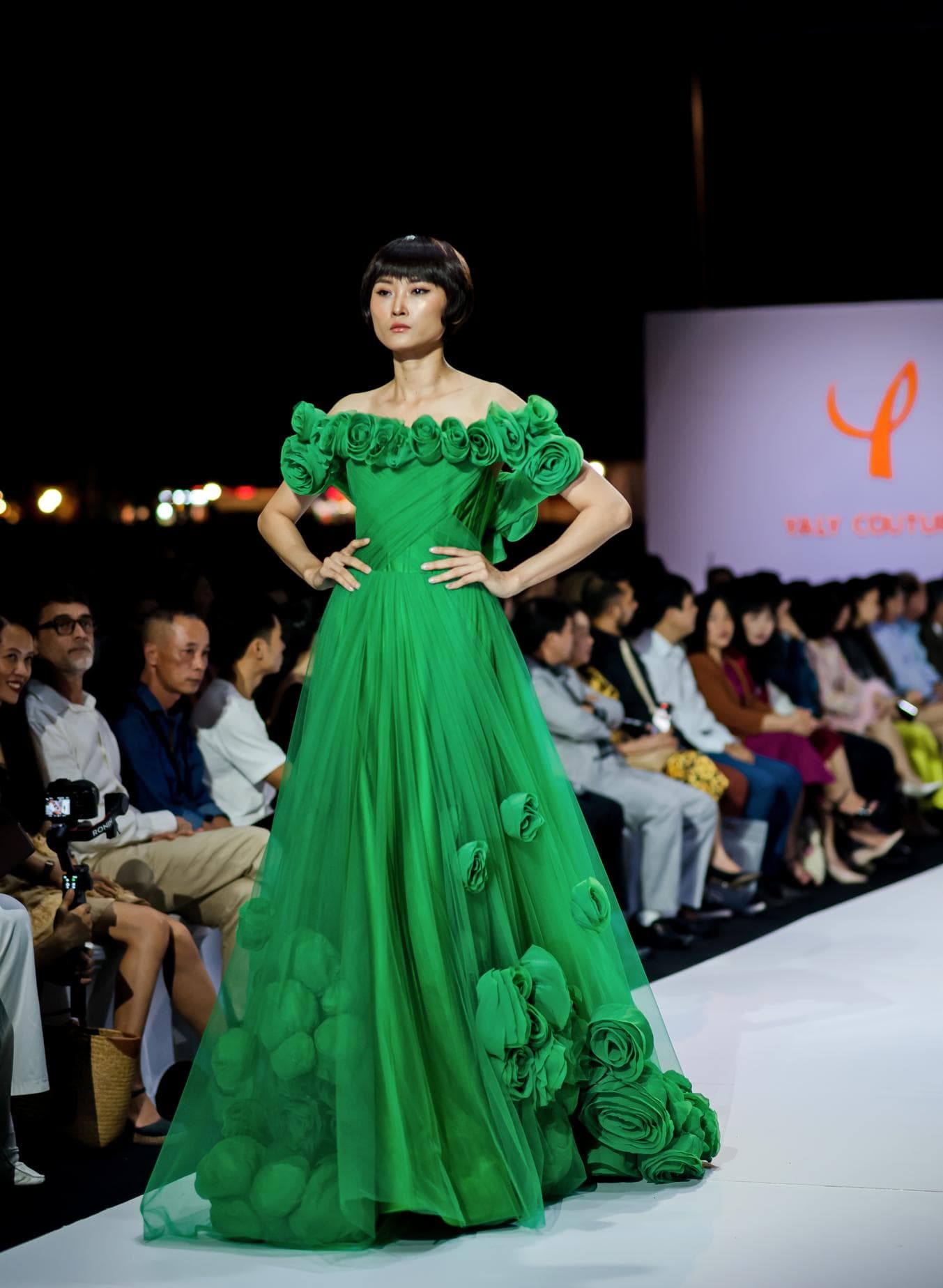 HAND-CRAFTED GREEN ROSES LONG DRESS