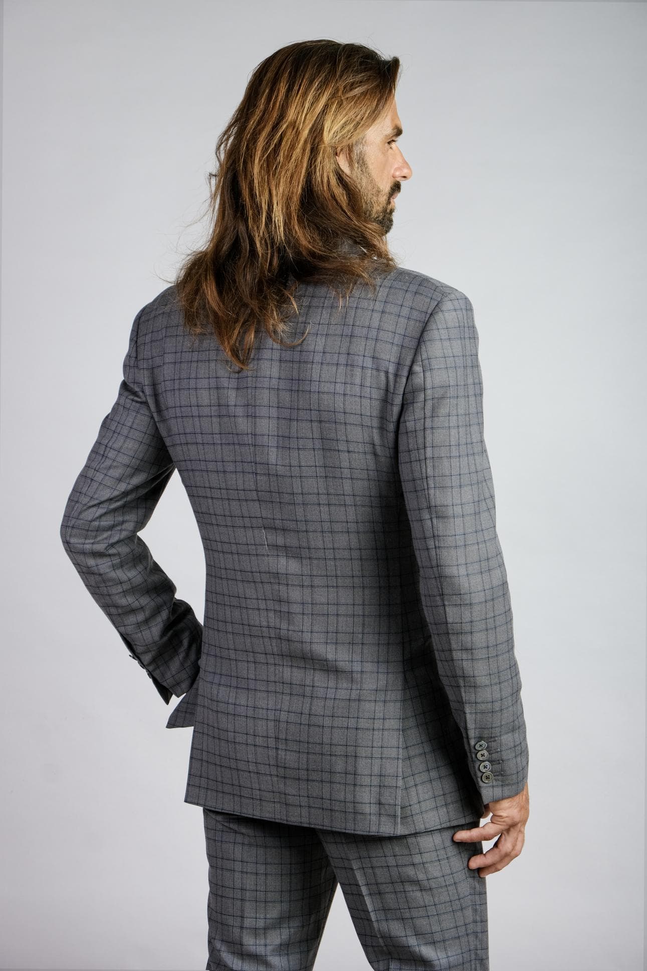 GREY CHECK DOUBLE-BREASTED JACKET