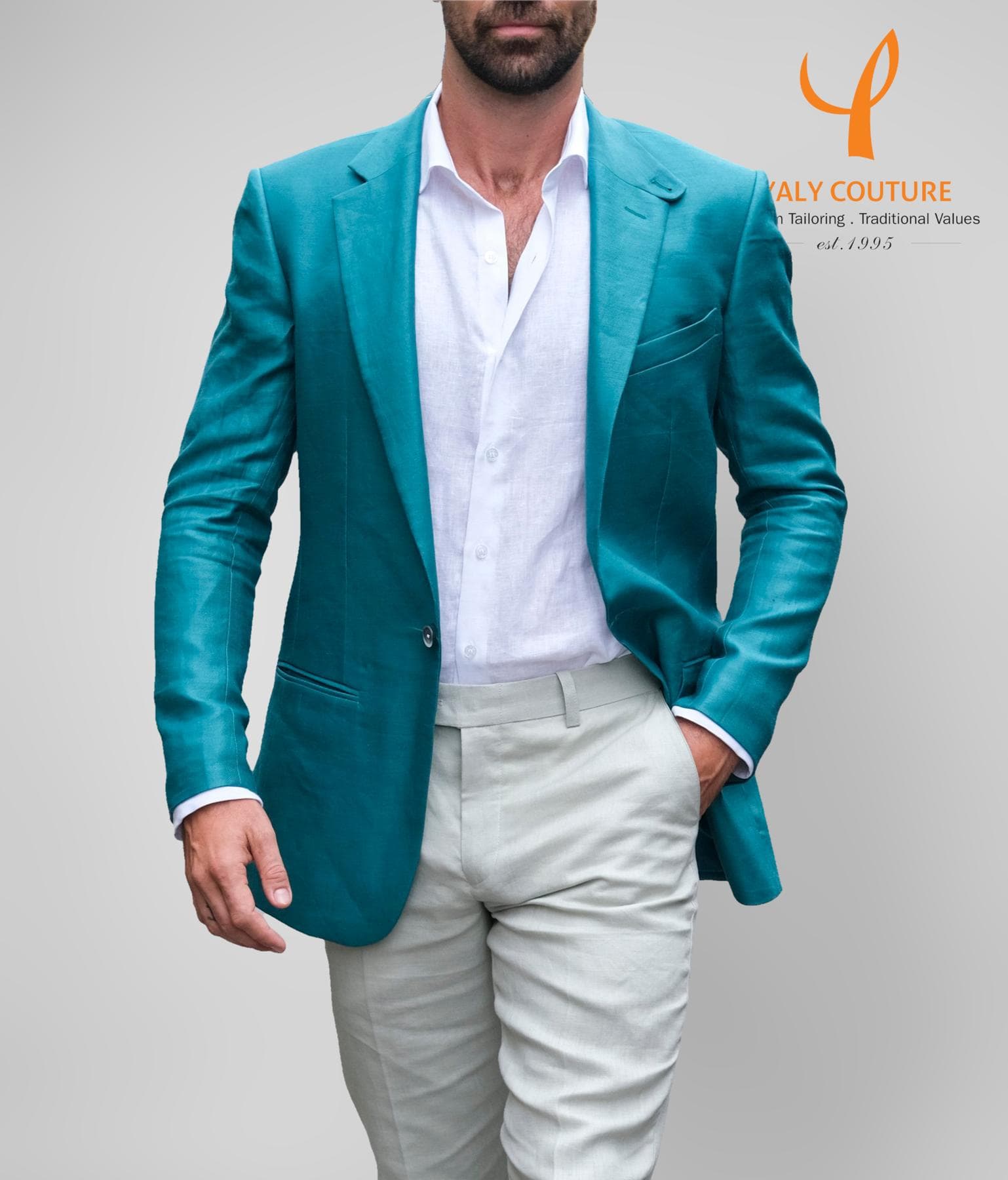 ÁO JACKET LINEN XANH