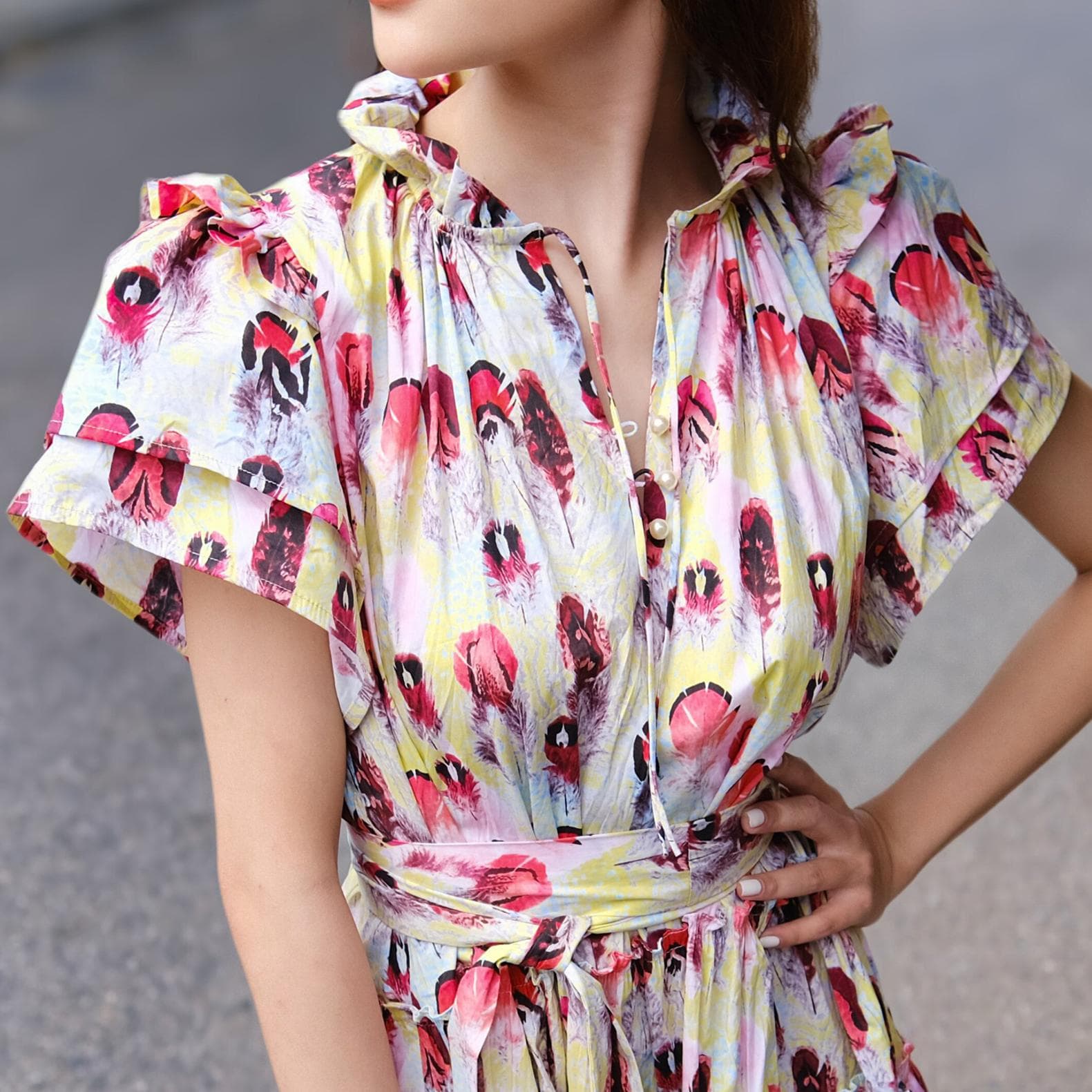 FEATHER PRINT SHIRT DRESS