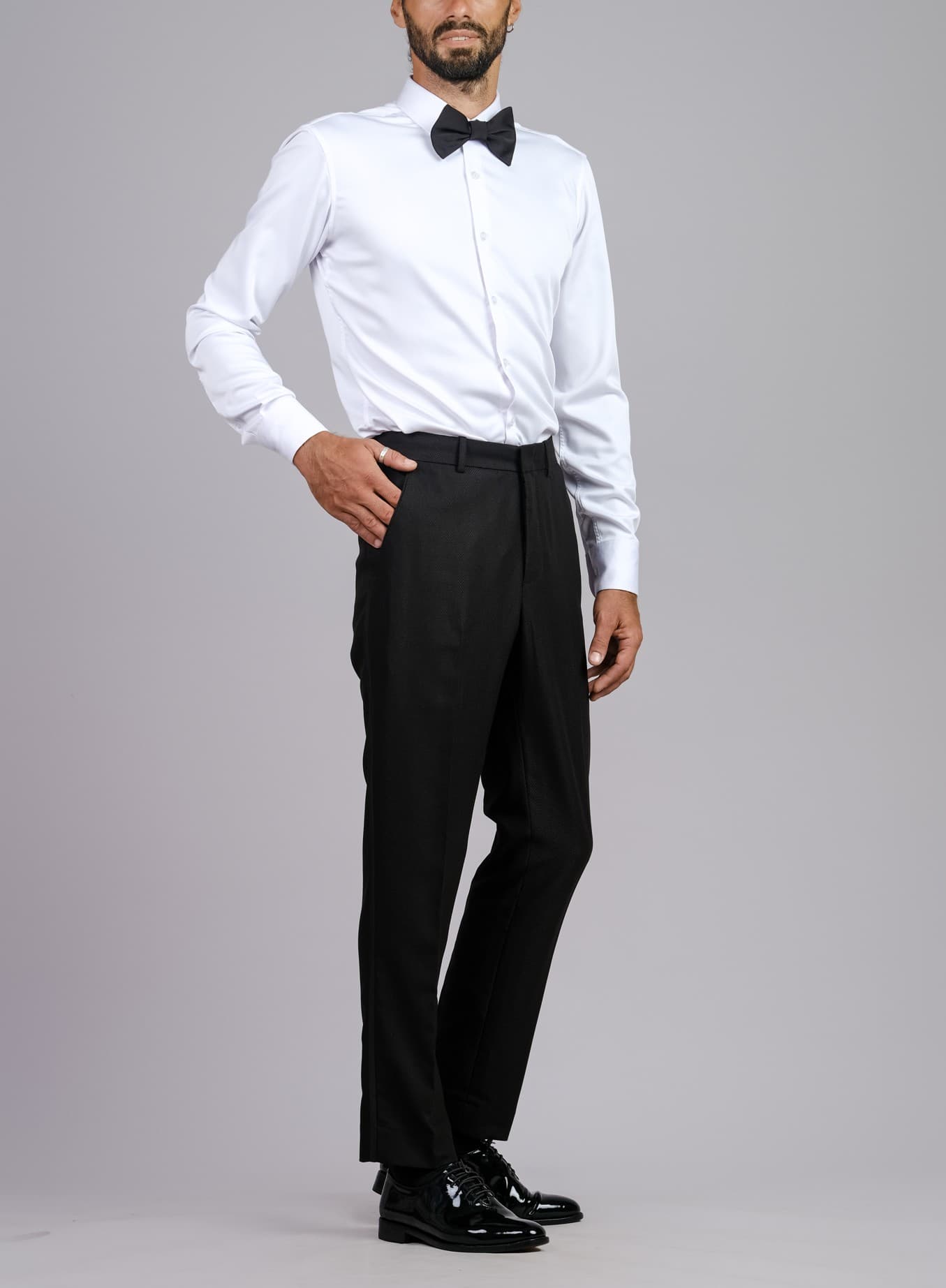 BLACK SLIM-FIT WOOL TUXEDO TROUSERS