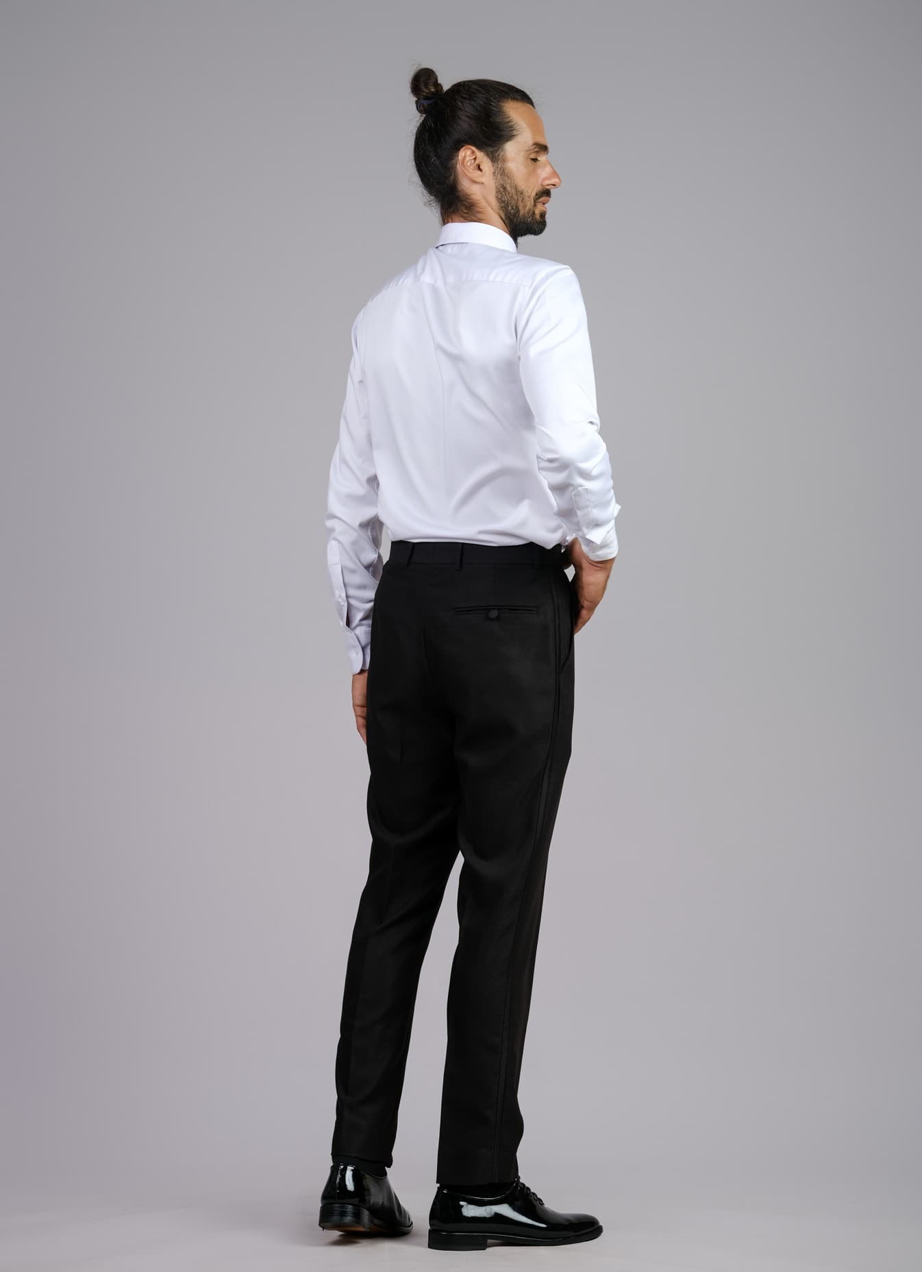 BLACK SLIM-FIT WOOL TUXEDO TROUSERS