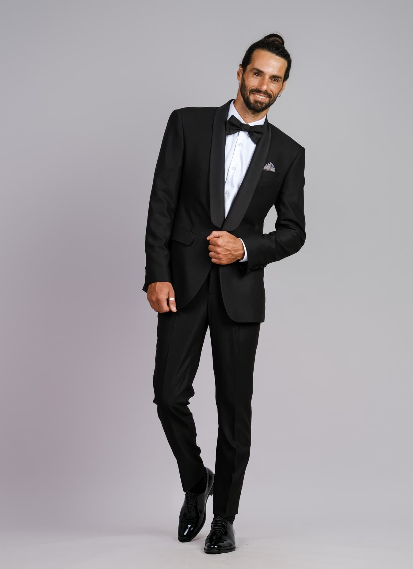 BLACK SLIM-FIT WOOL TUXEDO TROUSERS