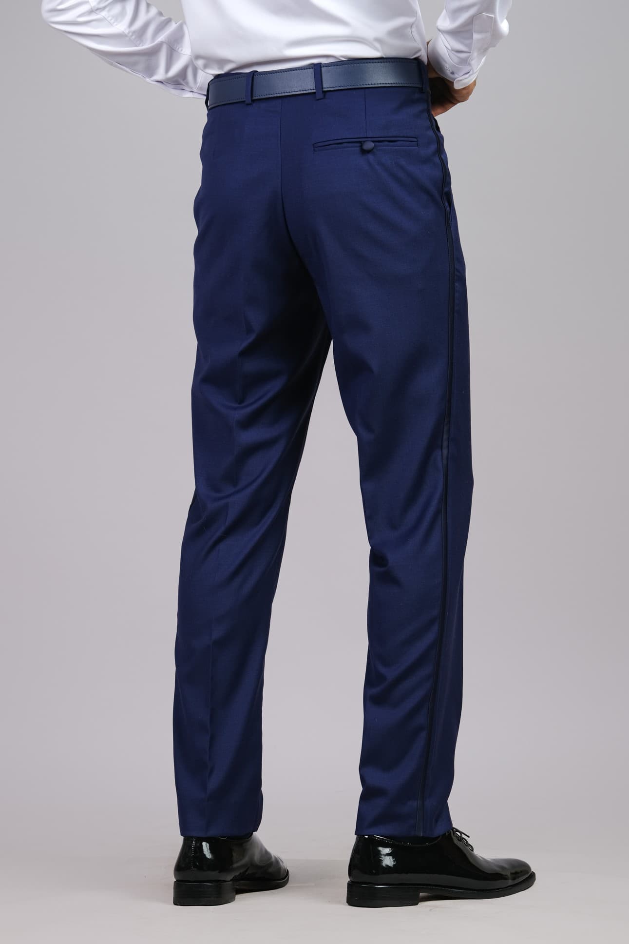 NAVY BLUE SLIM-FIT WOOL TUXEDO TROUSERS