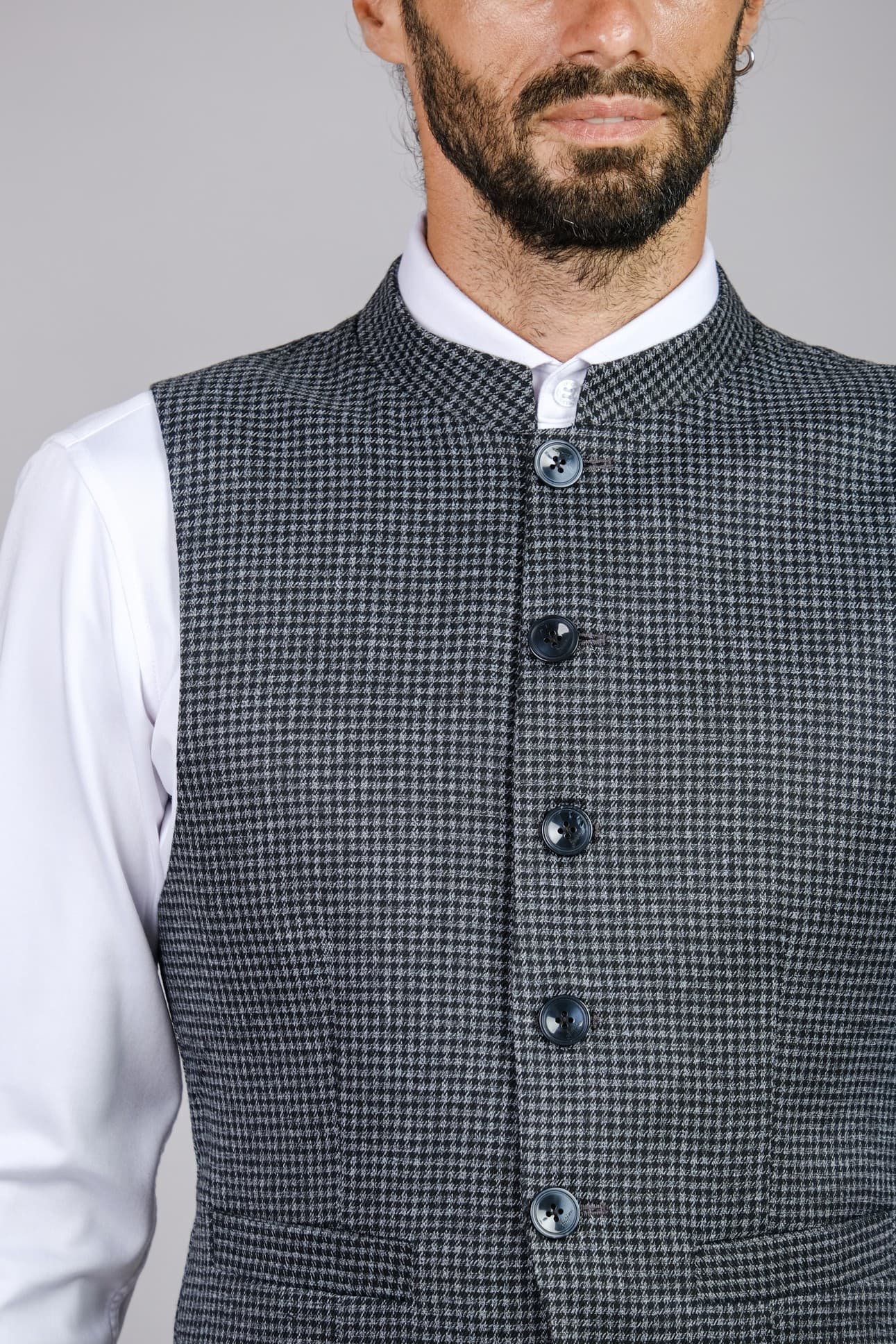 ELEGANT HOUNDSTOOTH MANDARIN WOOL WAISTCOAT 