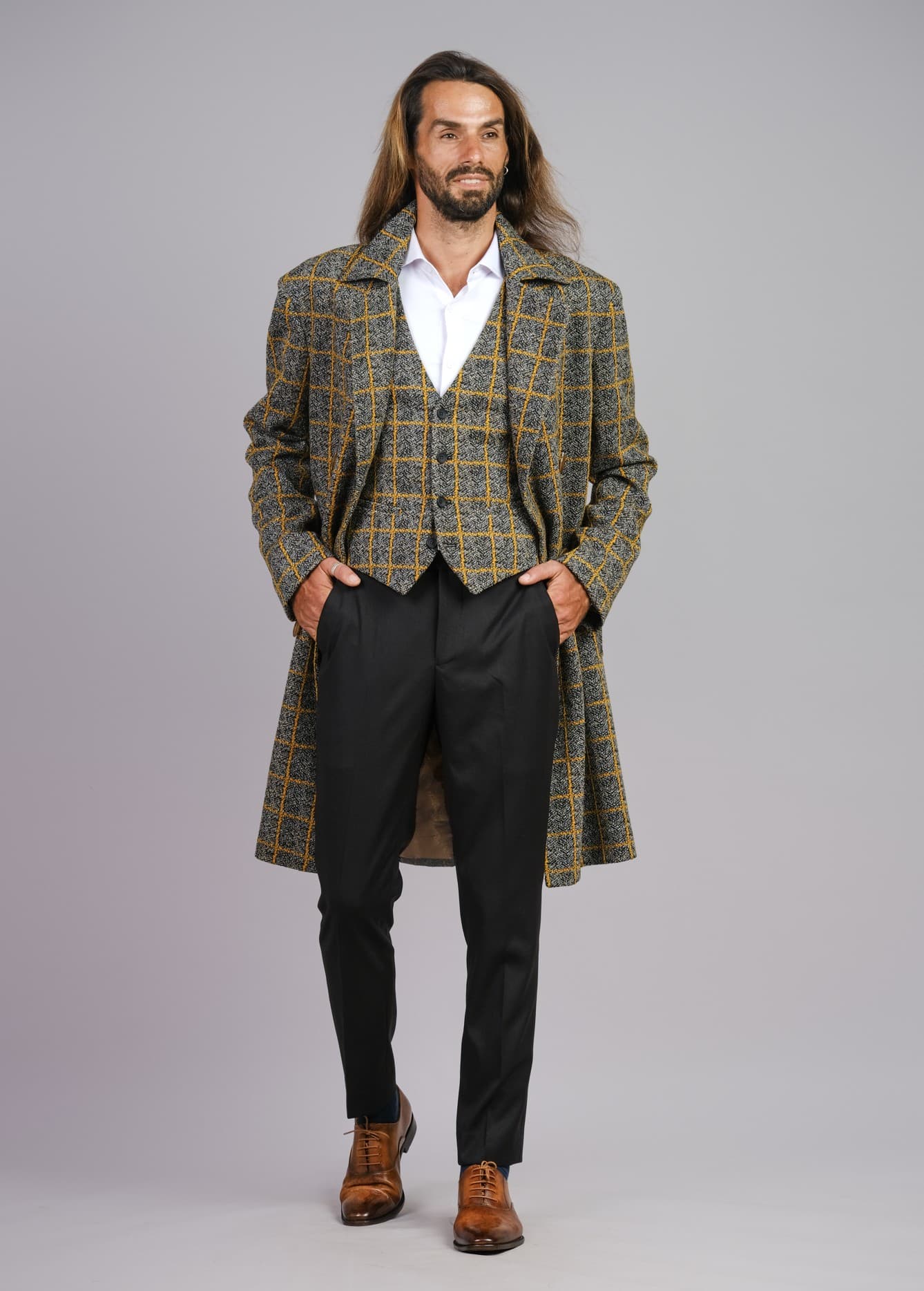 ROYAL CHECK LONG WOOL JACKET