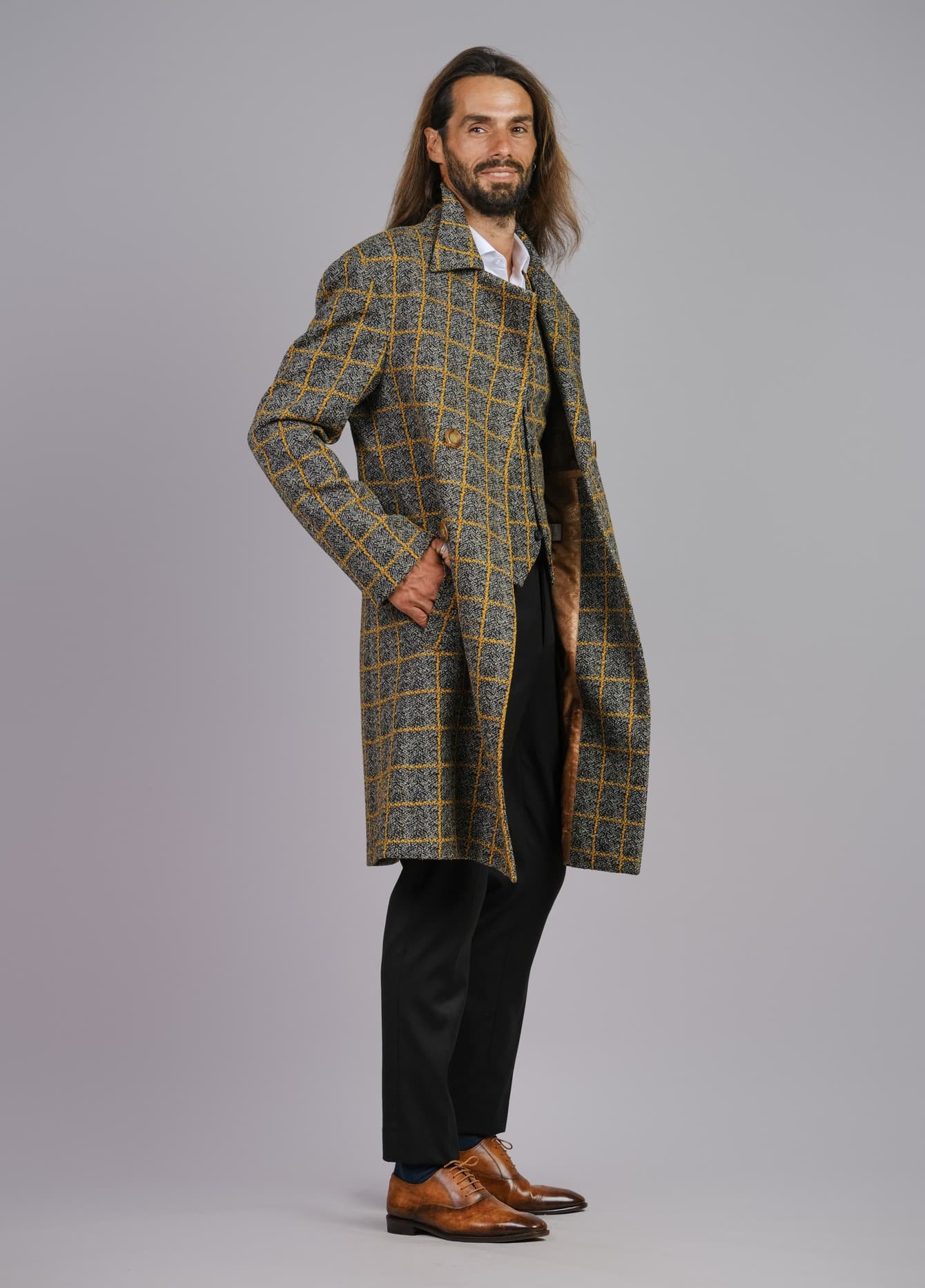 ROYAL CHECK LONG WOOL JACKET