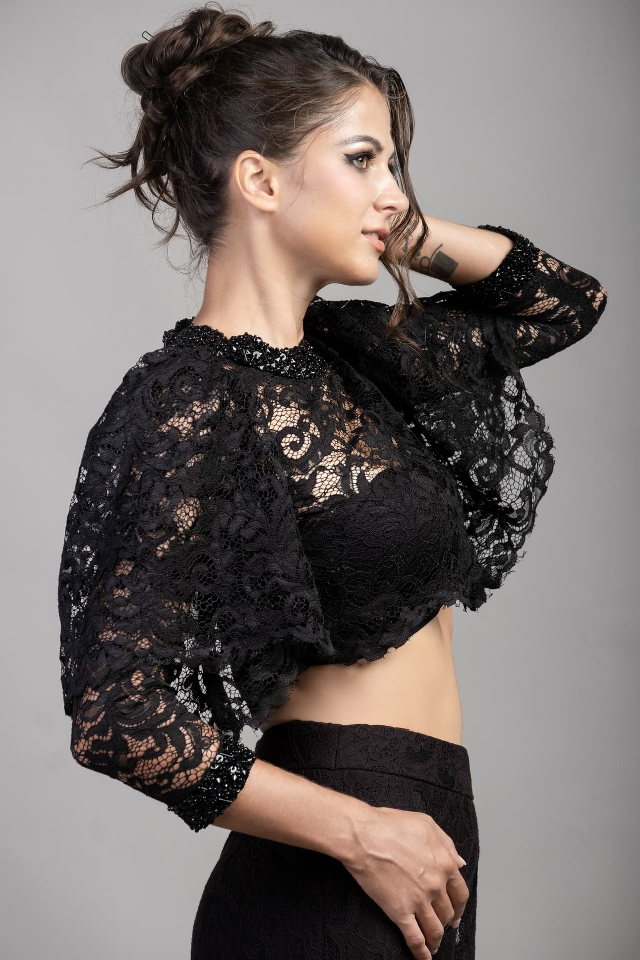 MILKY WAY LACE TOP WITH EMBELLISHMENTS