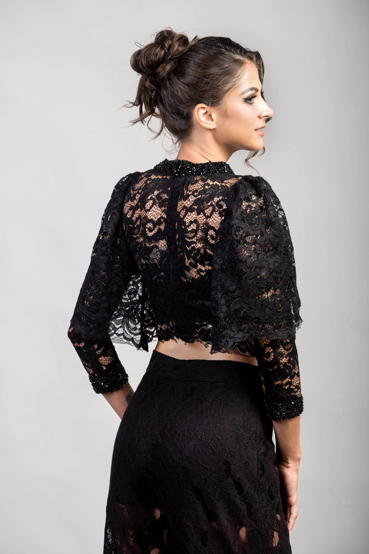 MILKY WAY LACE TOP WITH EMBELLISHMENTS