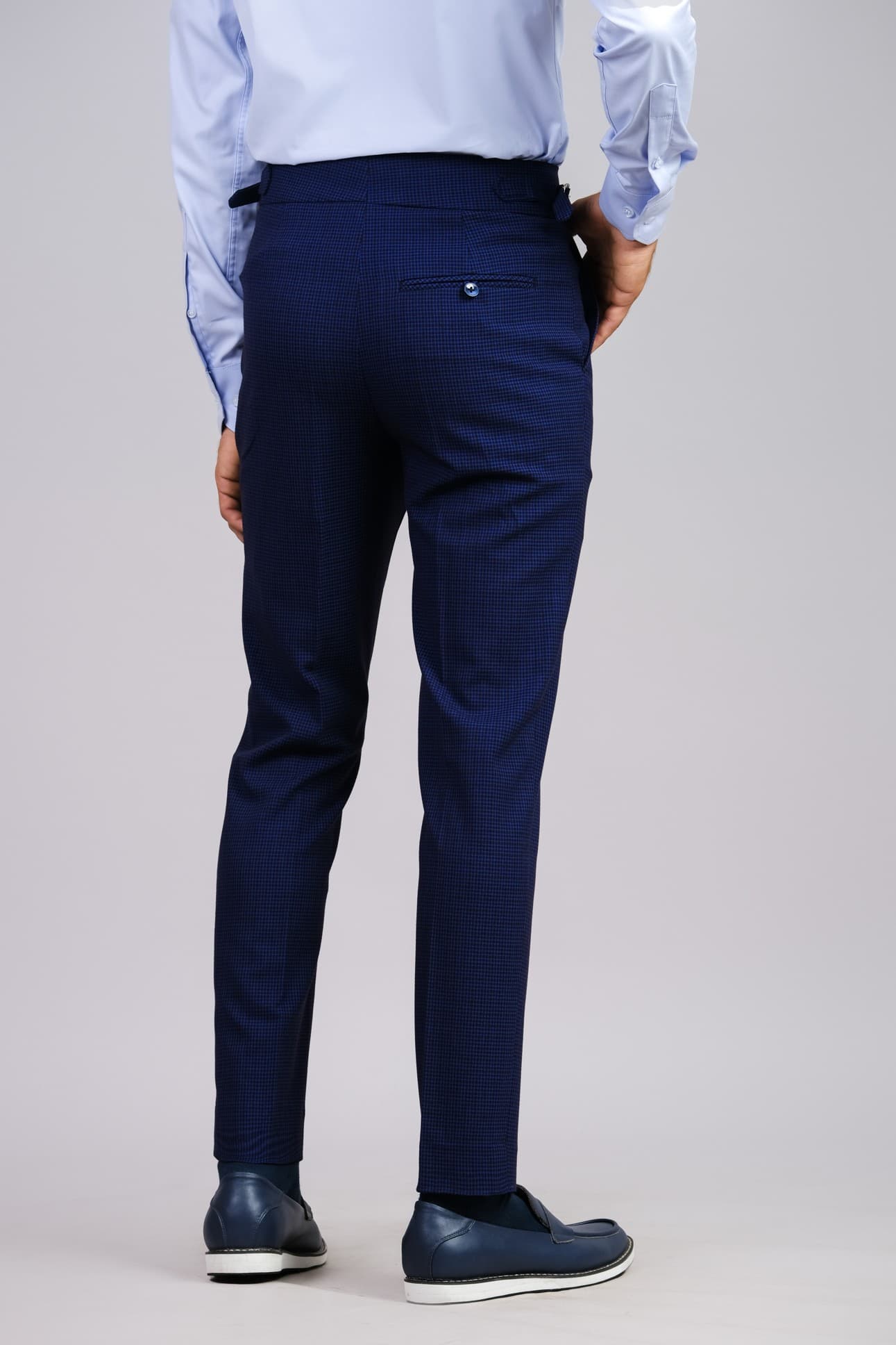 BLUE CHECK SLIM-FIT WOOL TROUSERS