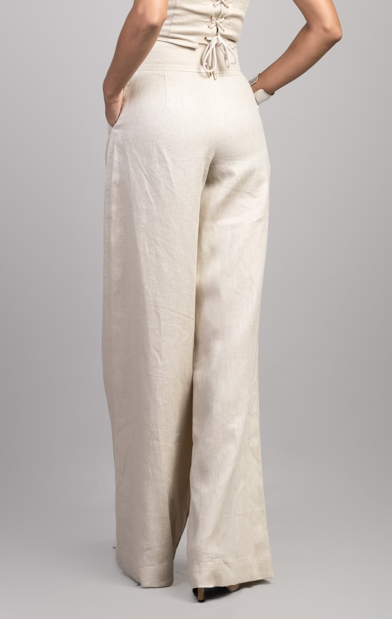 LINEN WIDE-LEG TROUSERS