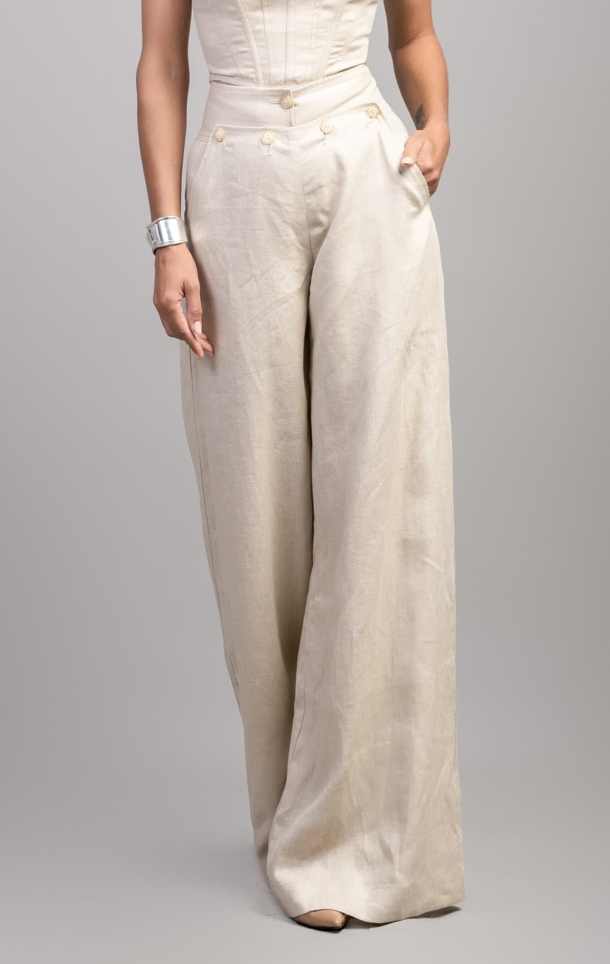 LINEN WIDE-LEG TROUSERS