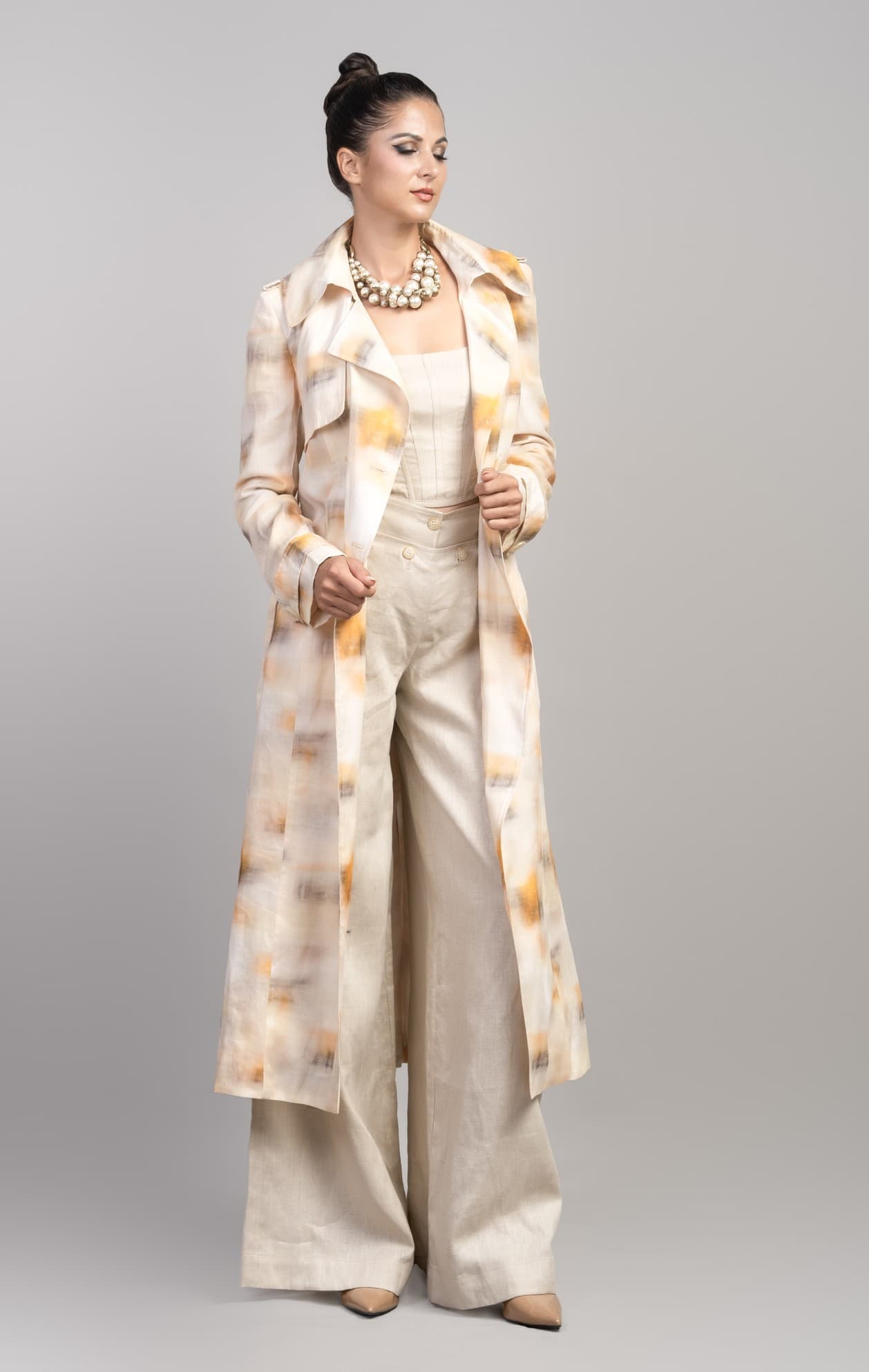 IVORY LINEN TRENCH COAT