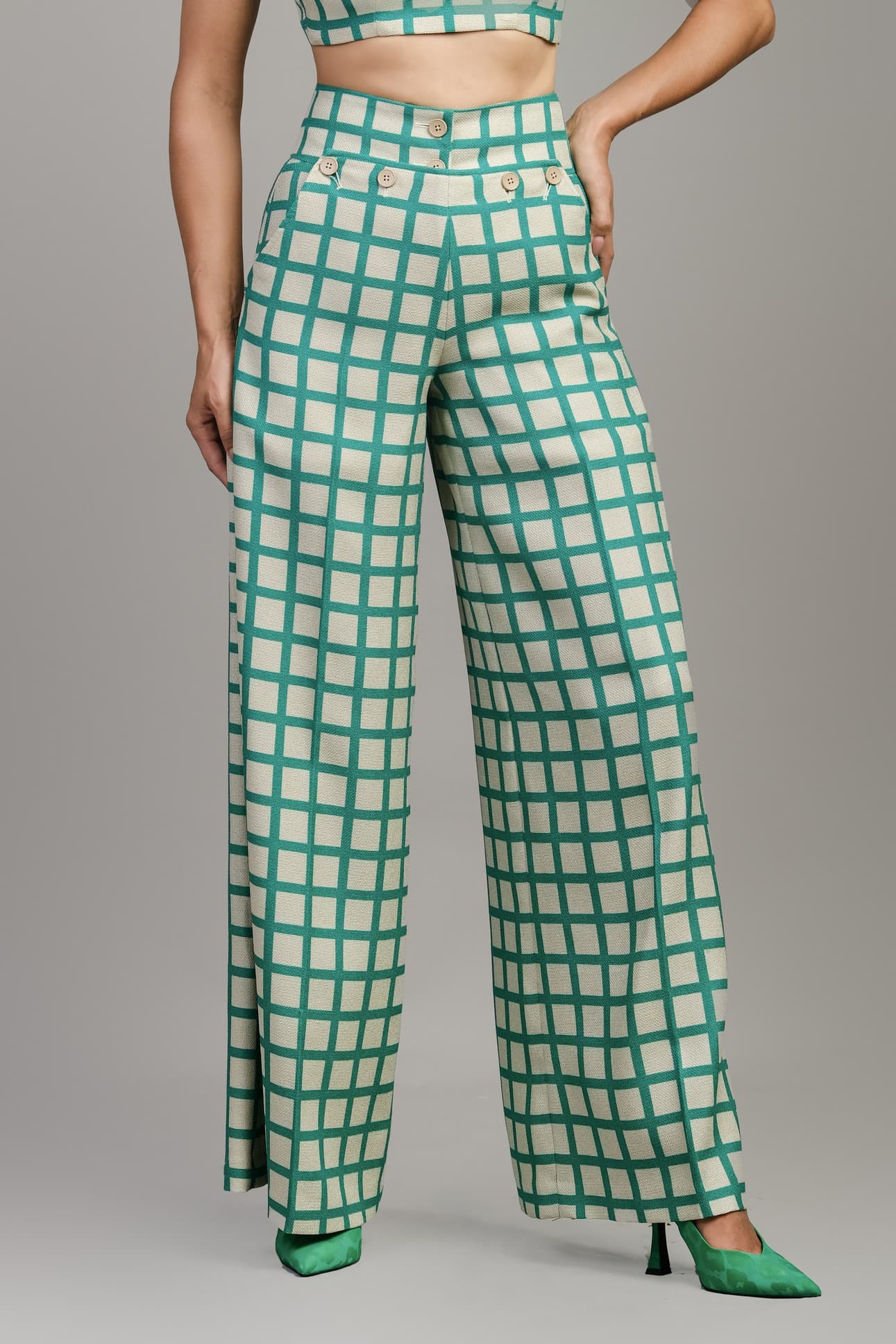 RETRO GRID WIDE-LEG TROUSERS