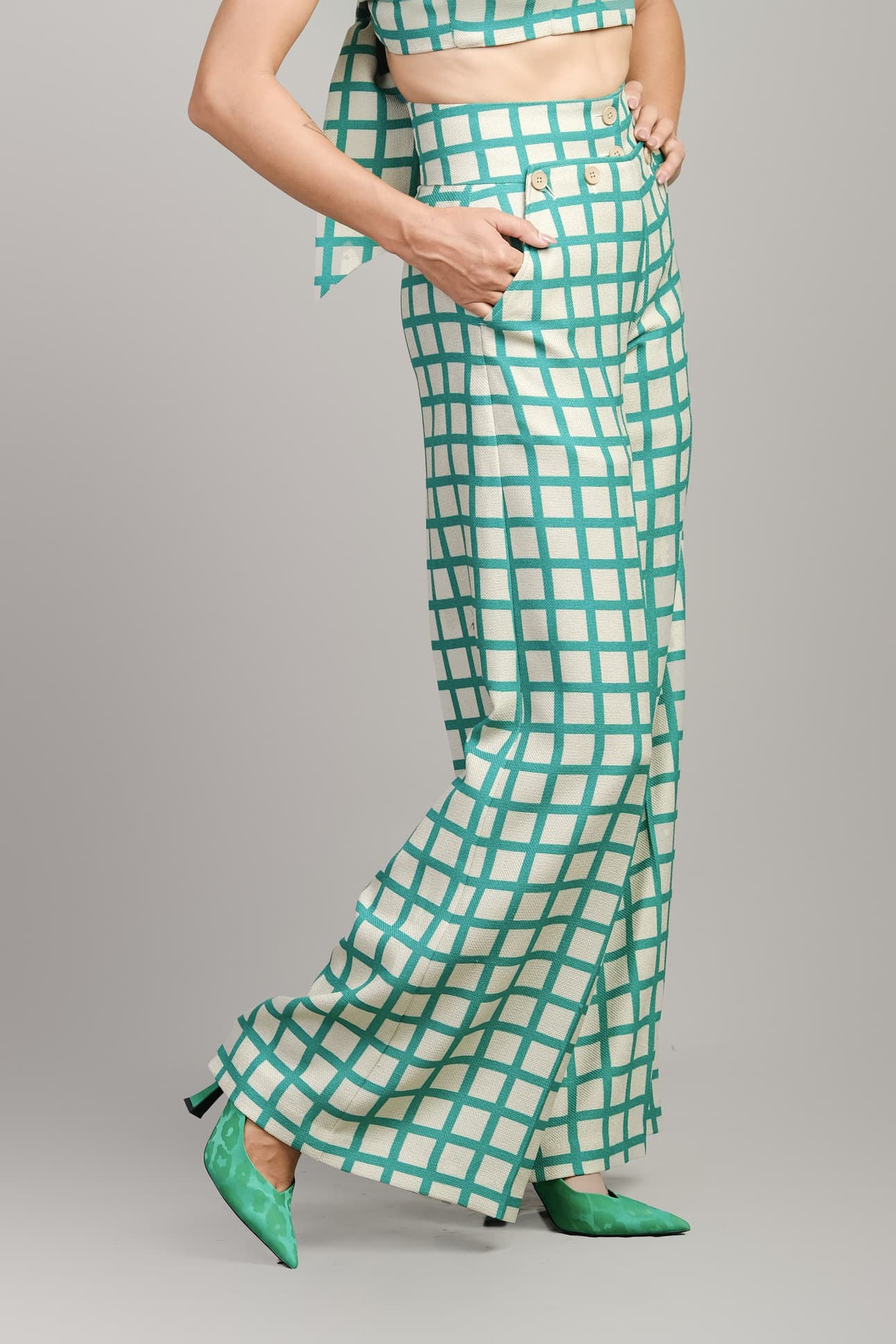 RETRO GRID WIDE-LEG TROUSERS