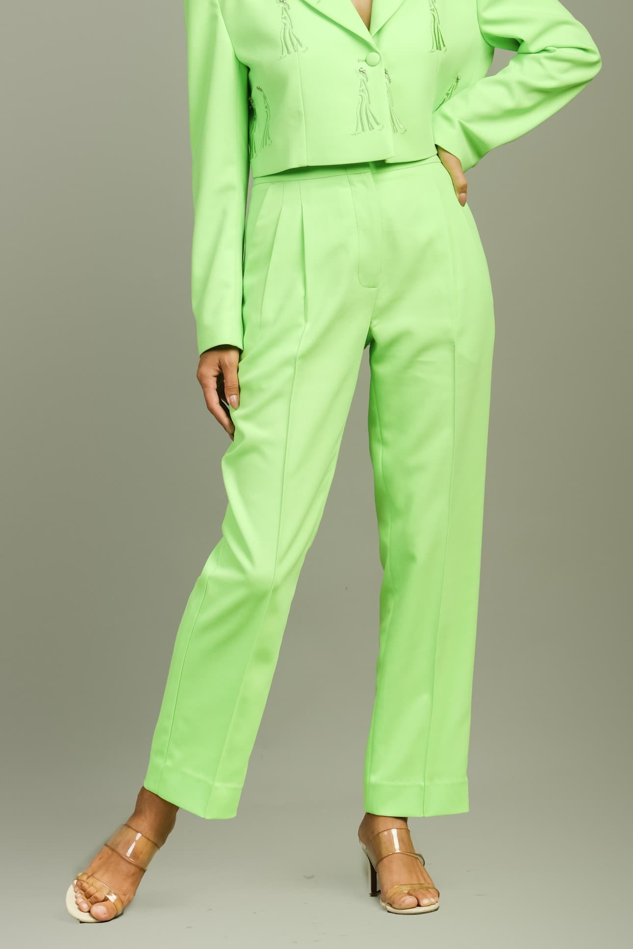 LIME GREEN TAPERED TROUSERS