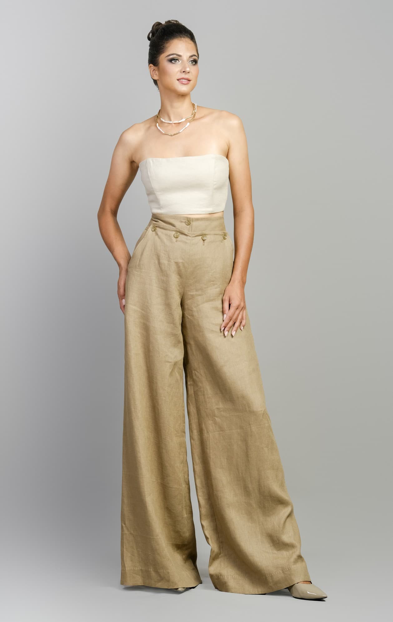 LINEN WIDE-LEG TROUSERS