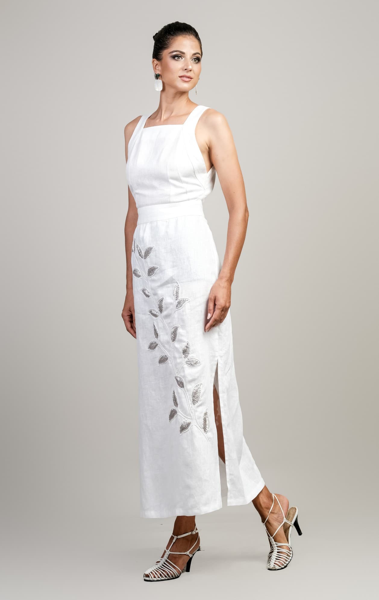 PURITY LINEN DRESS WITH EMBROIDERIES