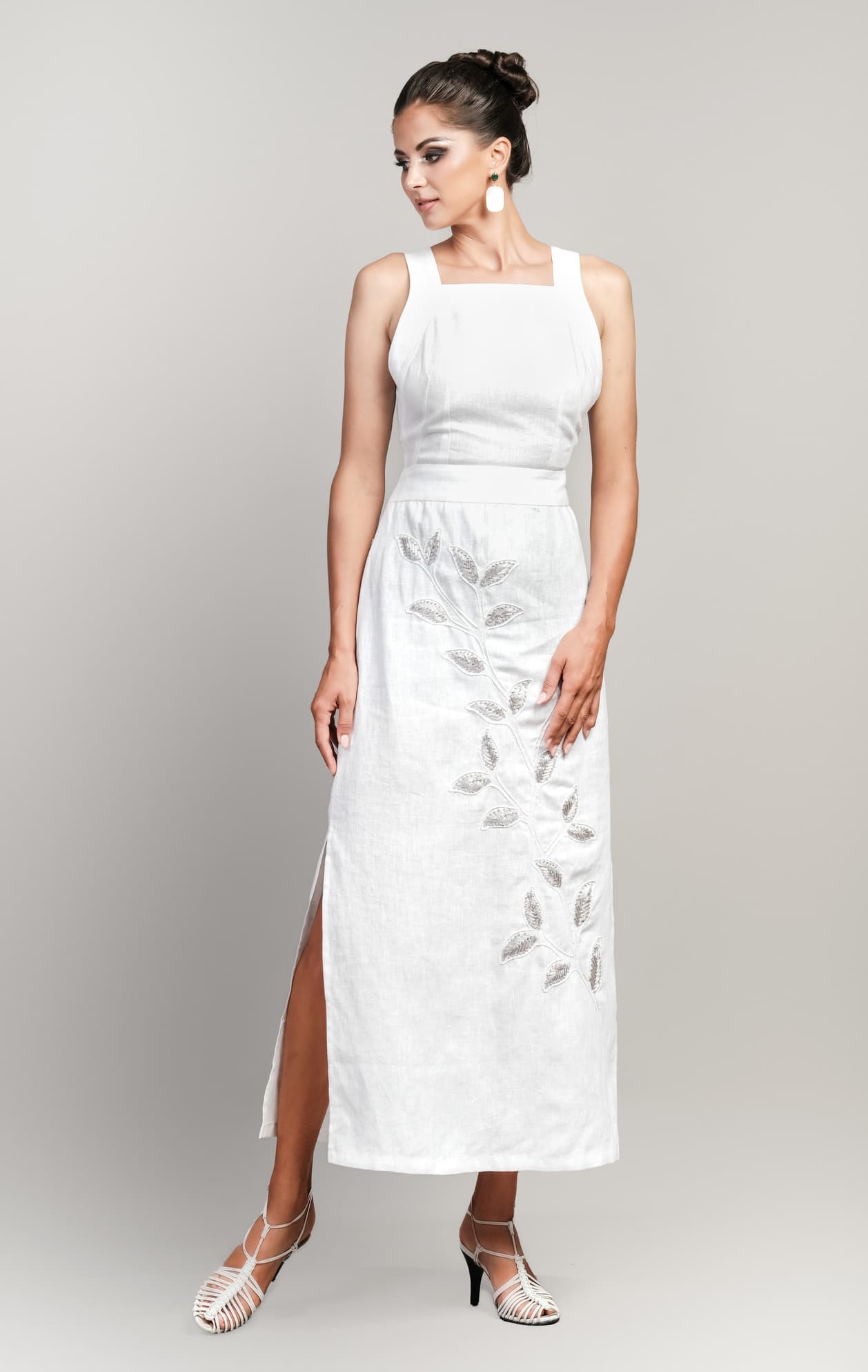 PURITY LINEN DRESS WITH EMBROIDERIES