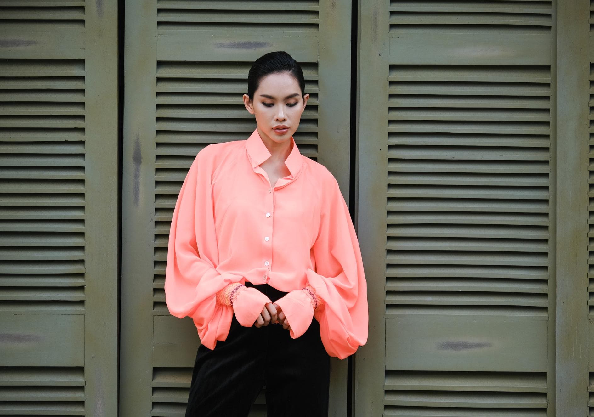 PEACHY PUFF SLEEVE CHIFFON SHIRT