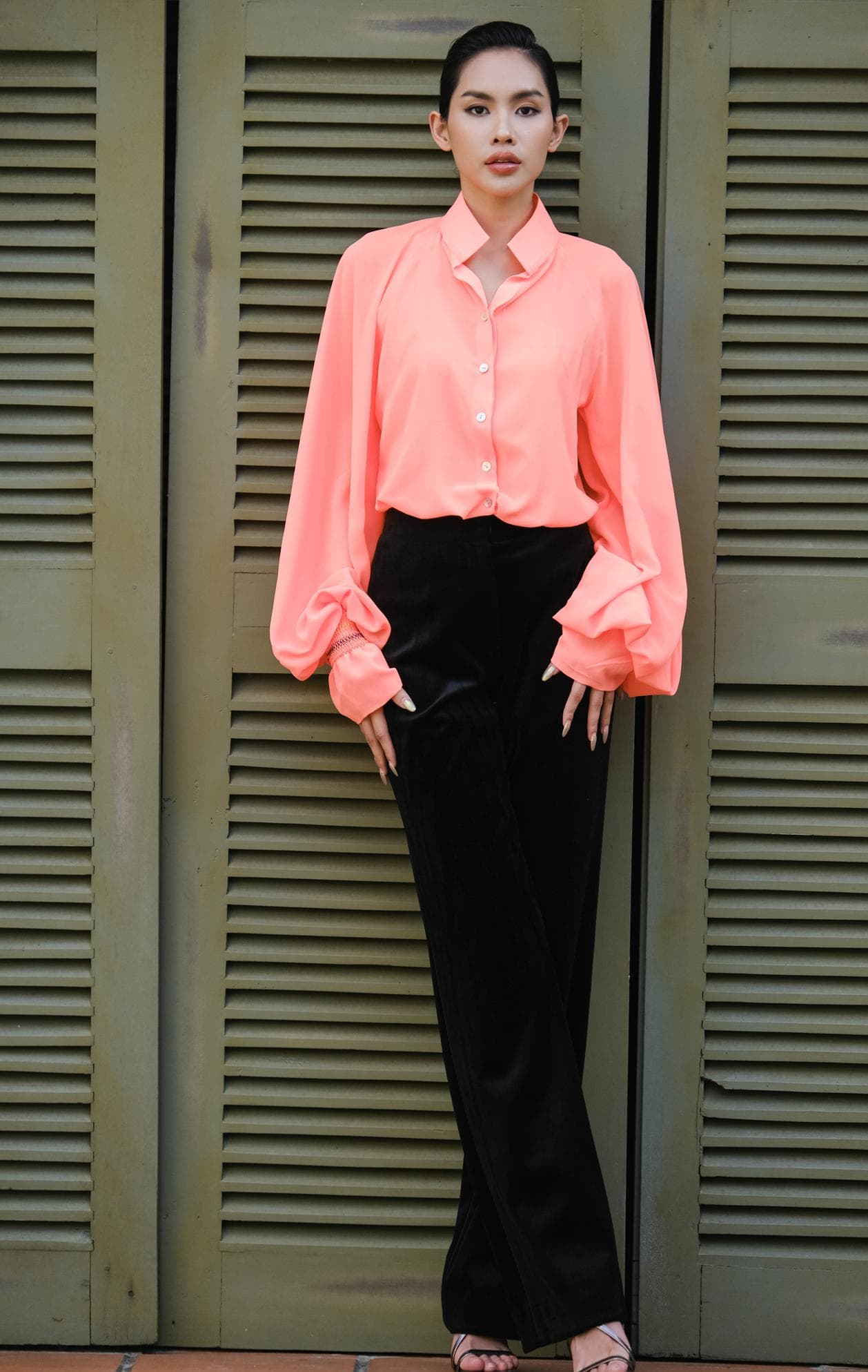 PEACHY PUFF SLEEVE CHIFFON SHIRT