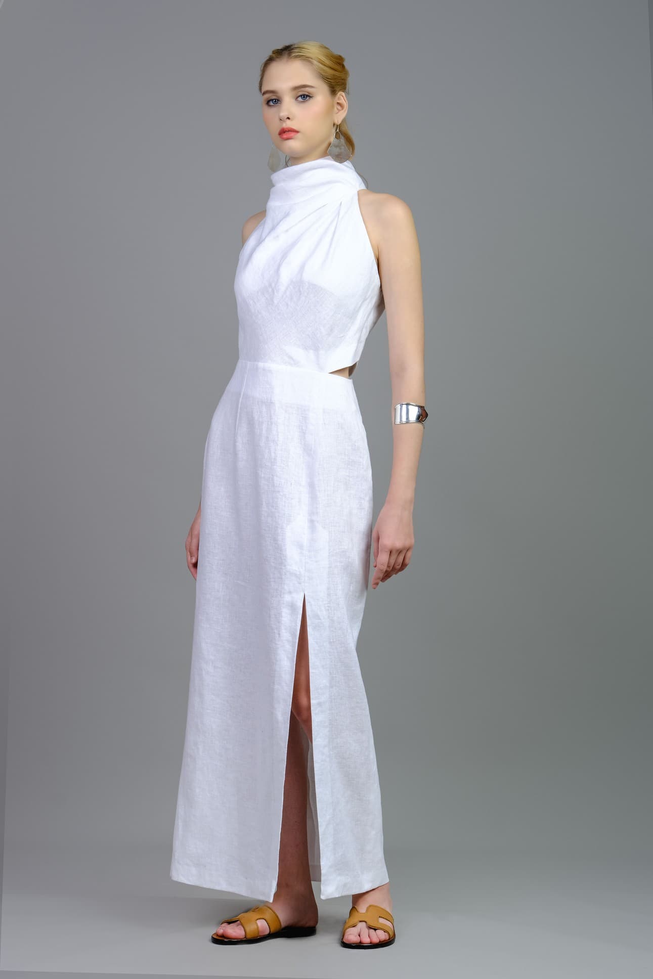 ĐẦM LINEN CỔ BẺ XẾP ĐỖ DUYÊN DÁNG