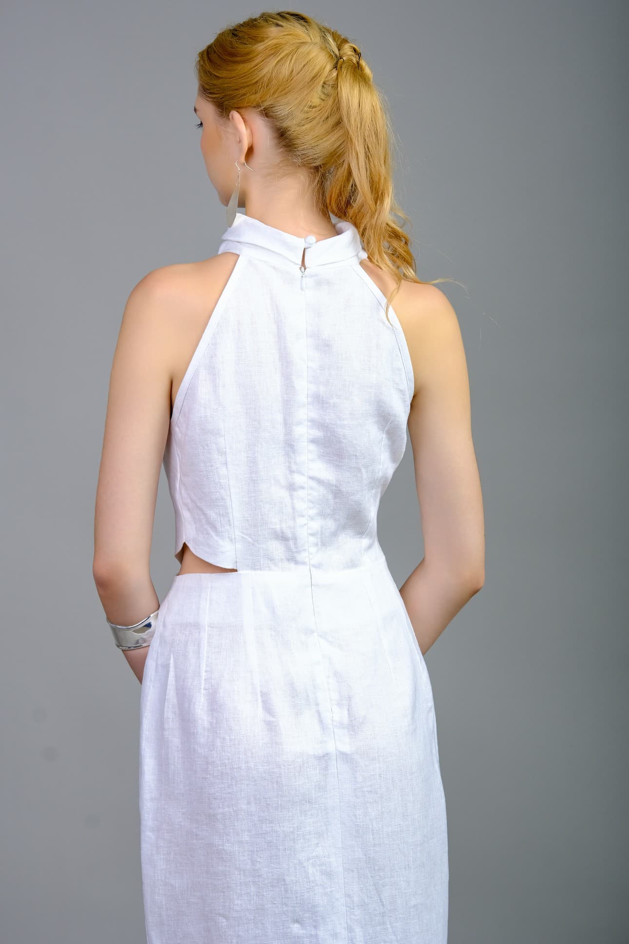 ĐẦM LINEN CỔ BẺ XẾP ĐỖ DUYÊN DÁNG