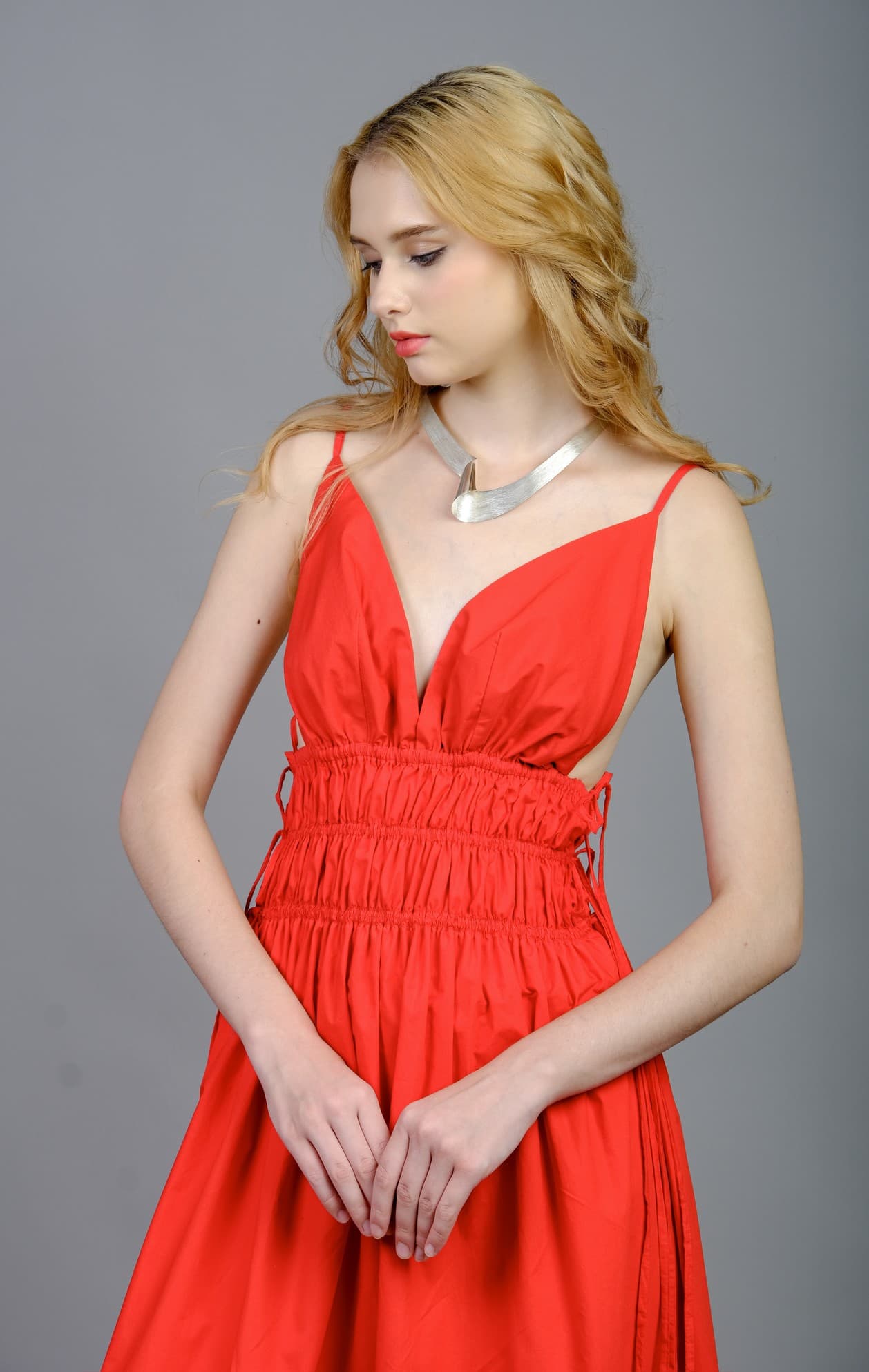 RED LACE TRIM COTTON DRESS