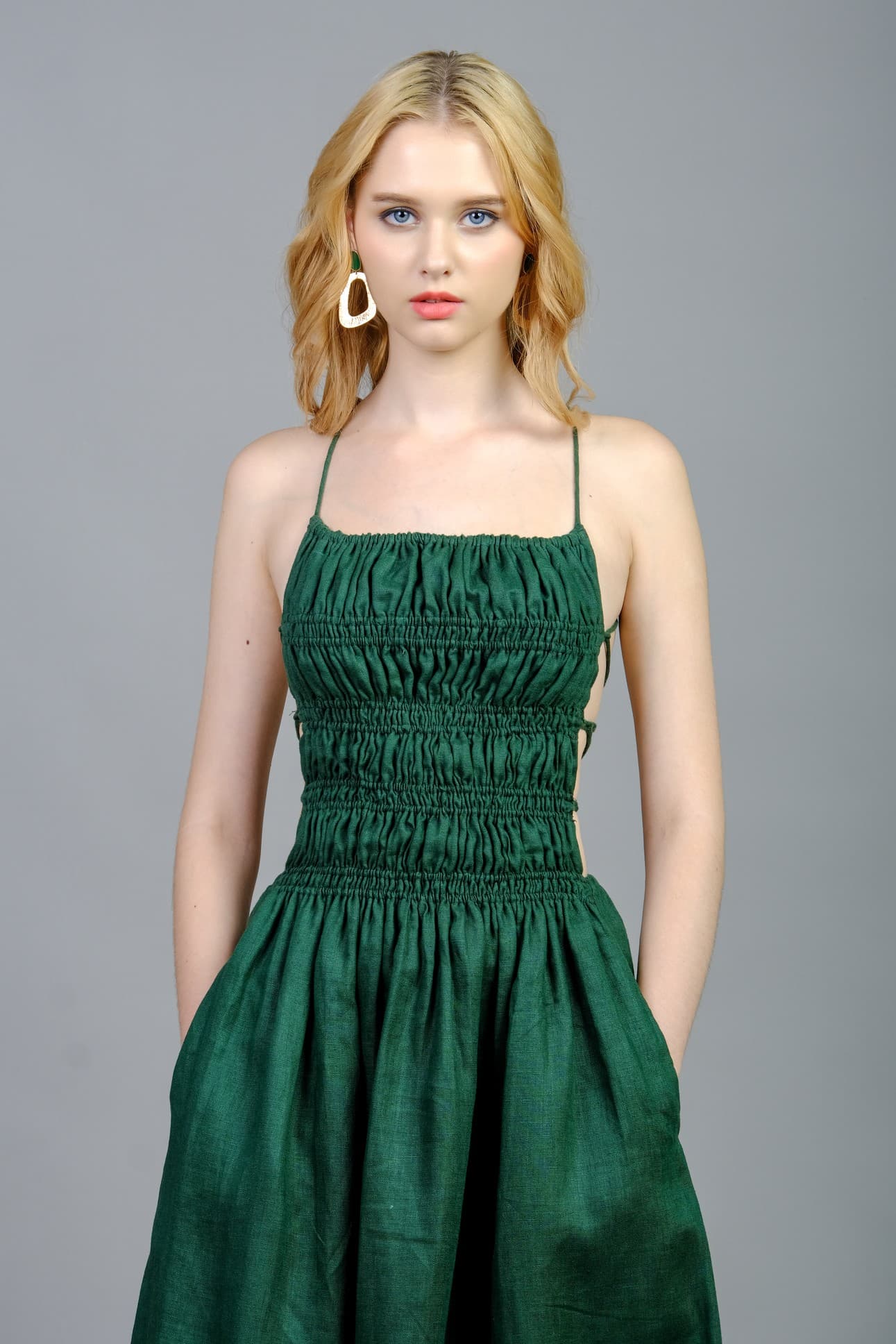 GREEN LINEN KNITTING DRESS