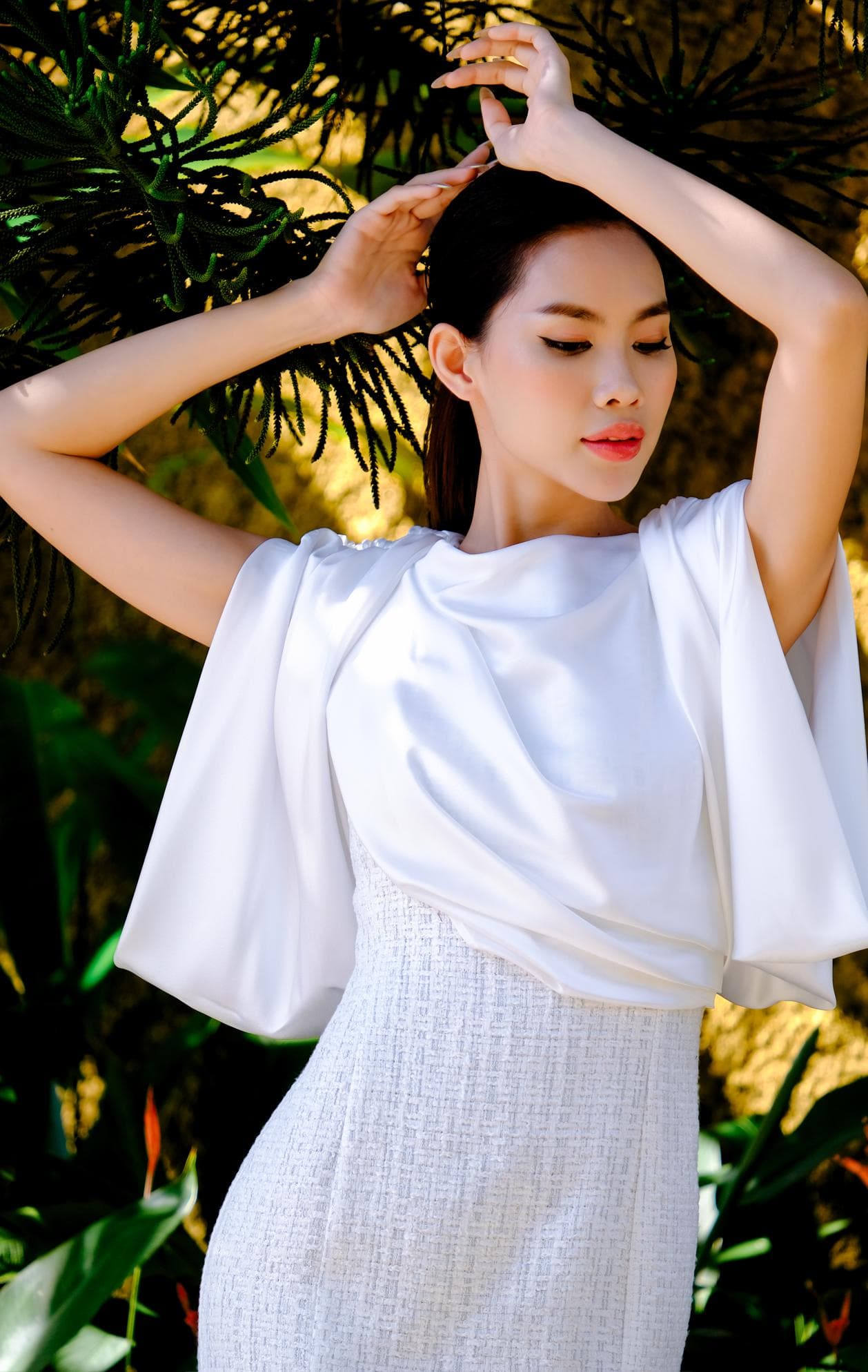IVORY METALLIC TWEED & SILK MINI DRESS