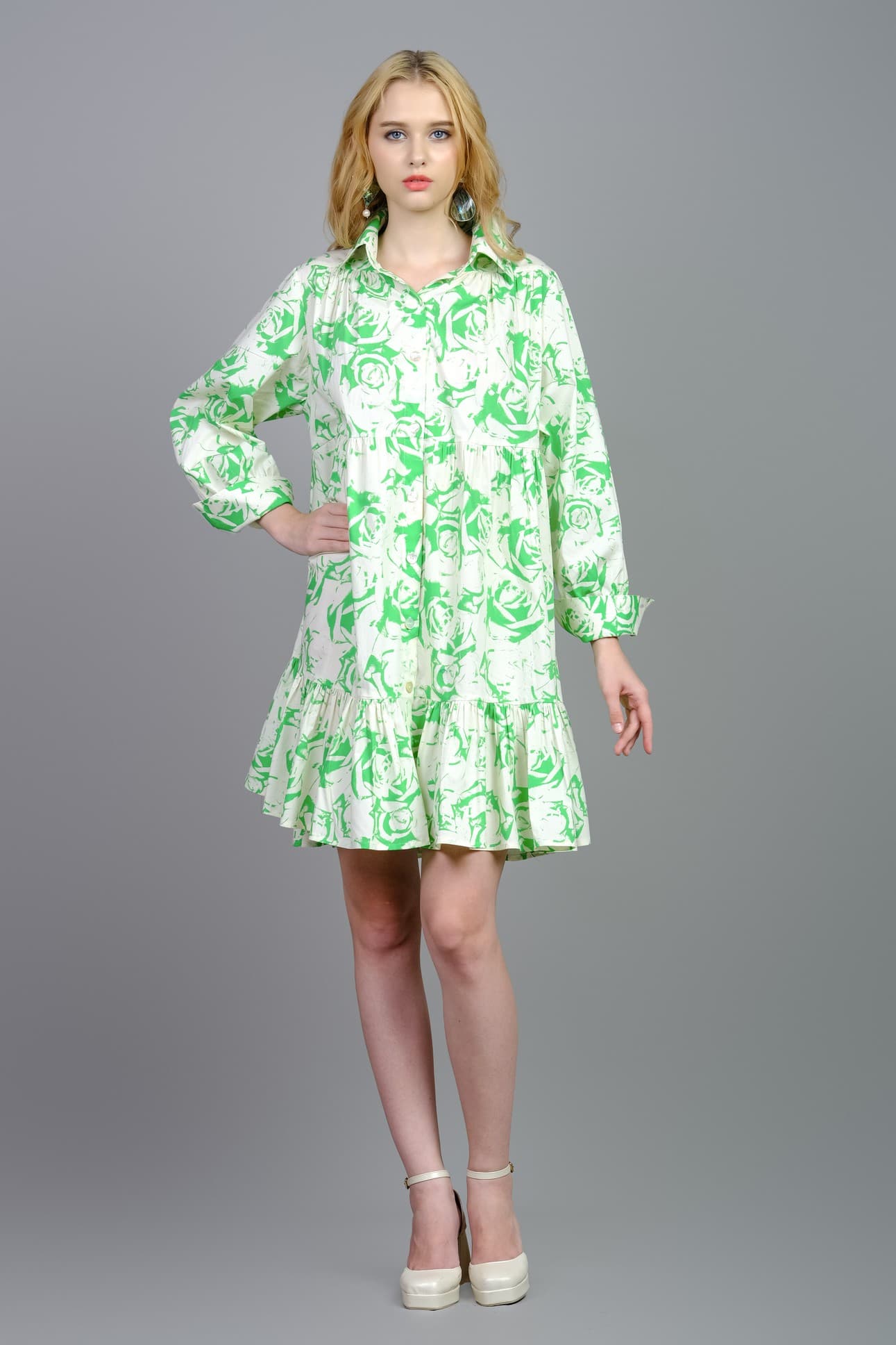 ĐẦM SƠ MI COTTON HOA HỒNG XANH NỔI BẬT
