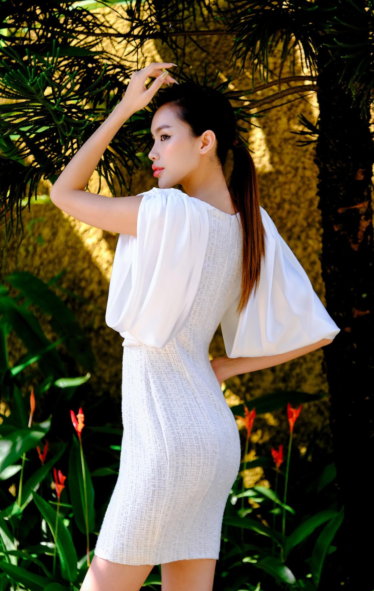 IVORY METALLIC TWEED & SILK MINI DRESS
