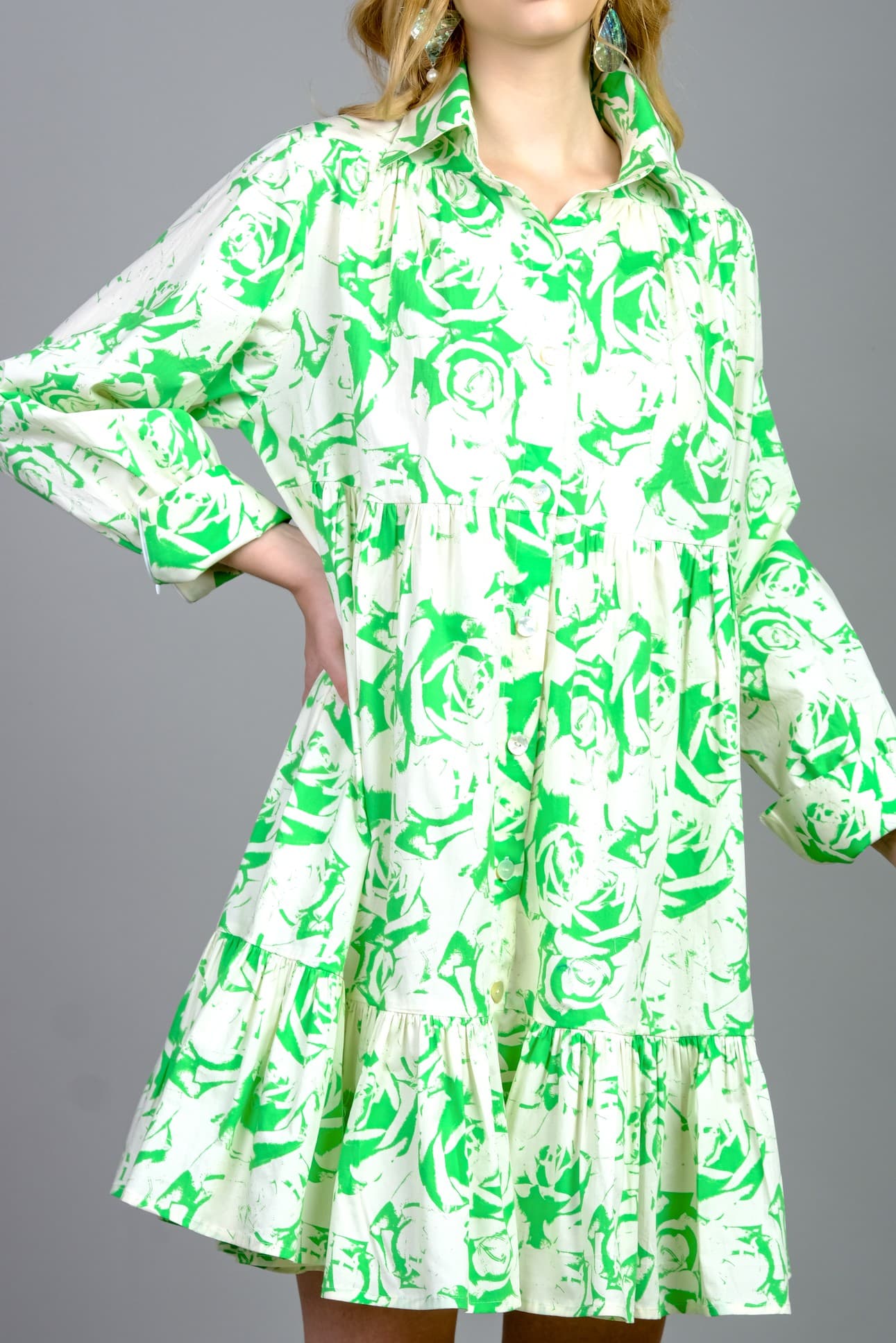 ĐẦM SƠ MI COTTON HOA HỒNG XANH NỔI BẬT