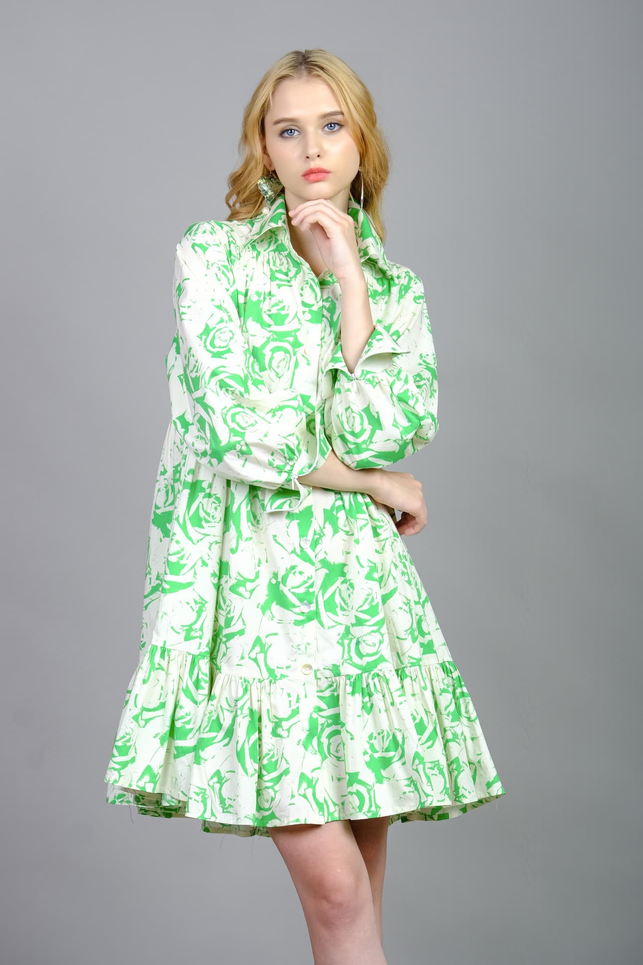 ĐẦM SƠ MI COTTON HOA HỒNG XANH NỔI BẬT