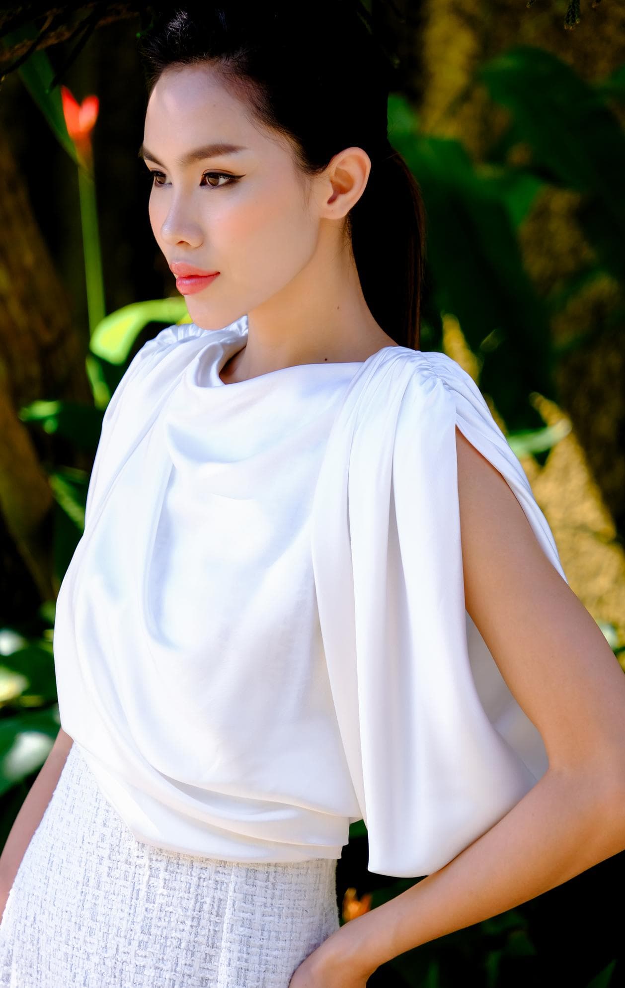 IVORY METALLIC TWEED & SILK MINI DRESS