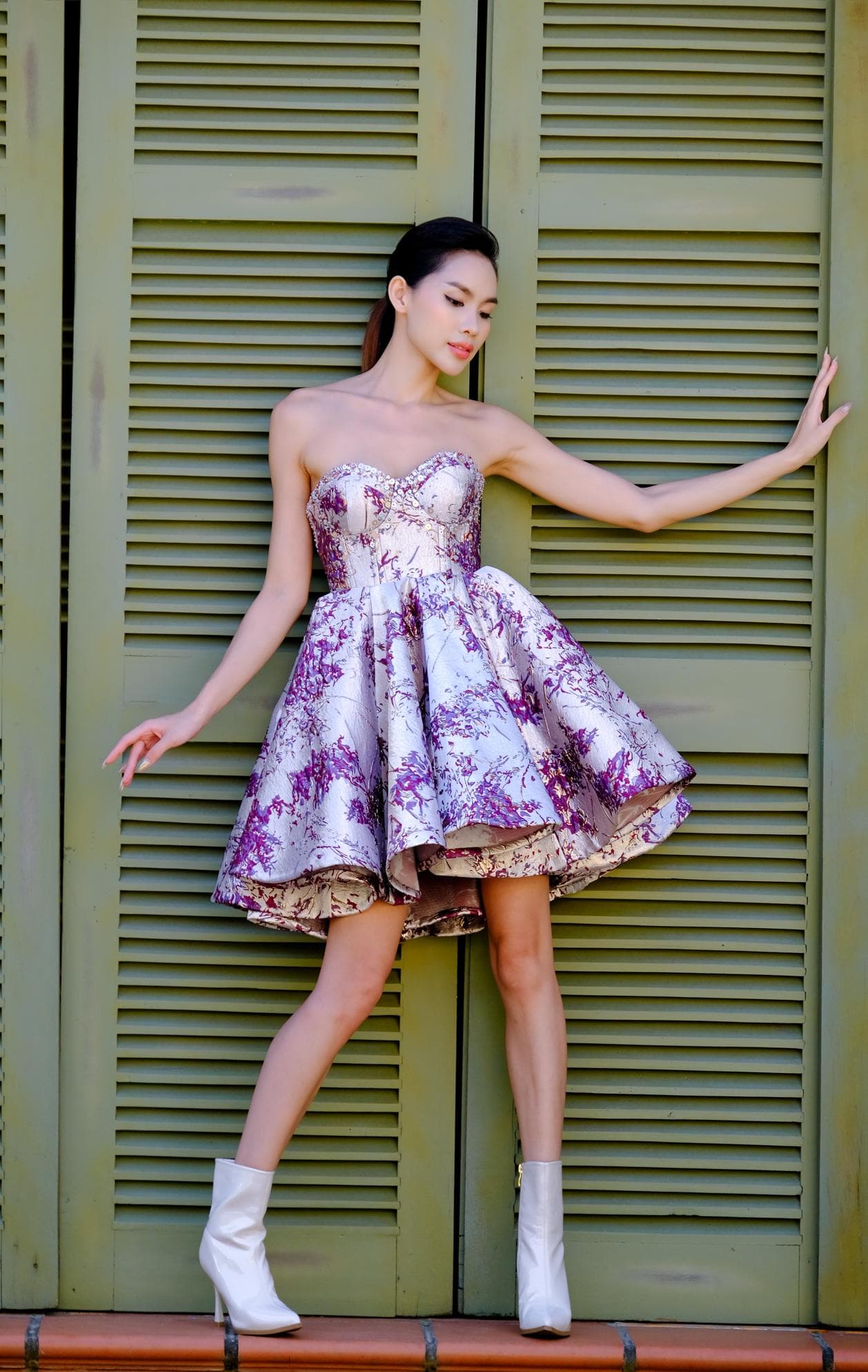 BROCADE BLOSSOM FLORAL CORSET DRESS