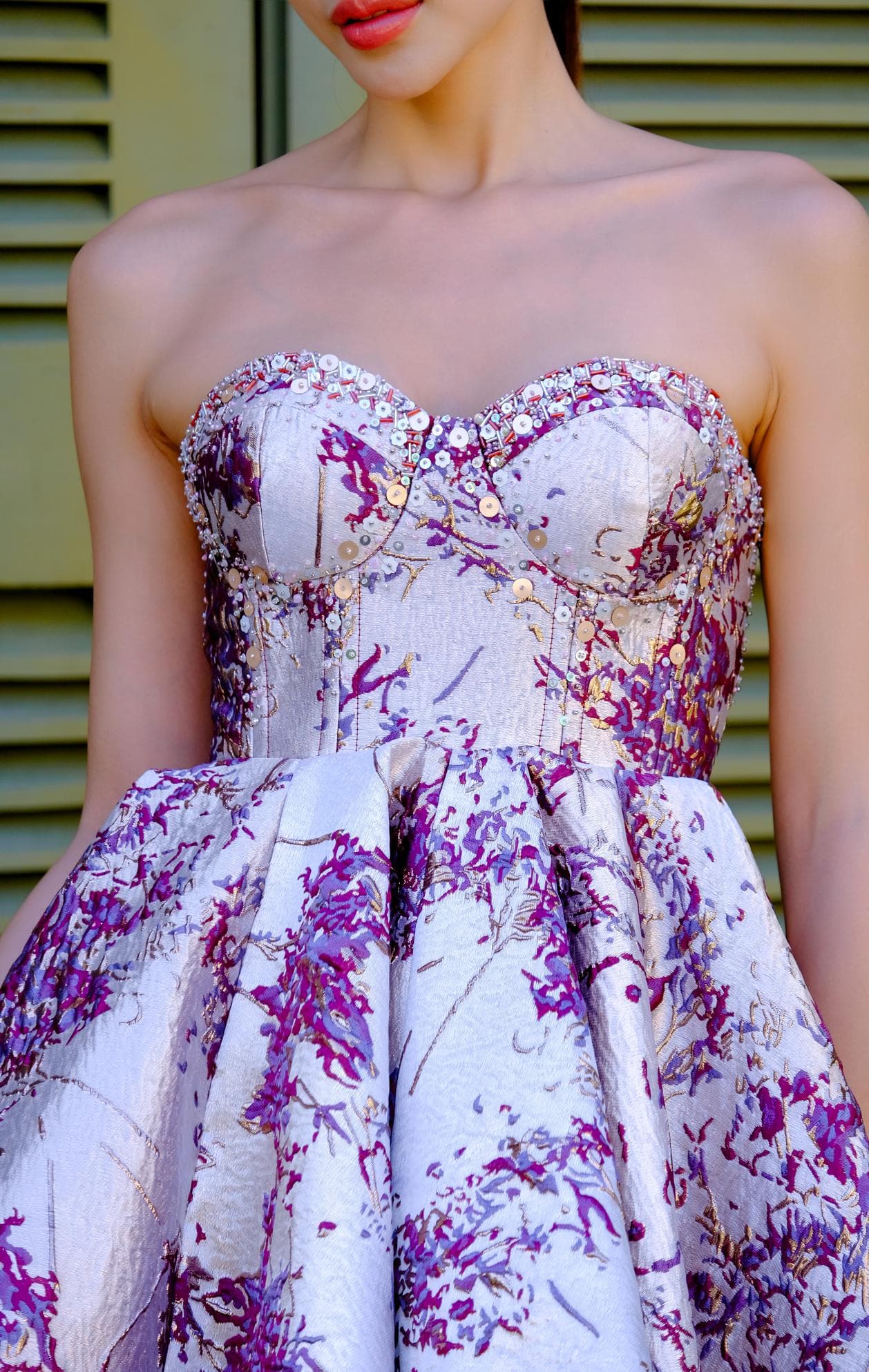 BROCADE BLOSSOM FLORAL CORSET DRESS