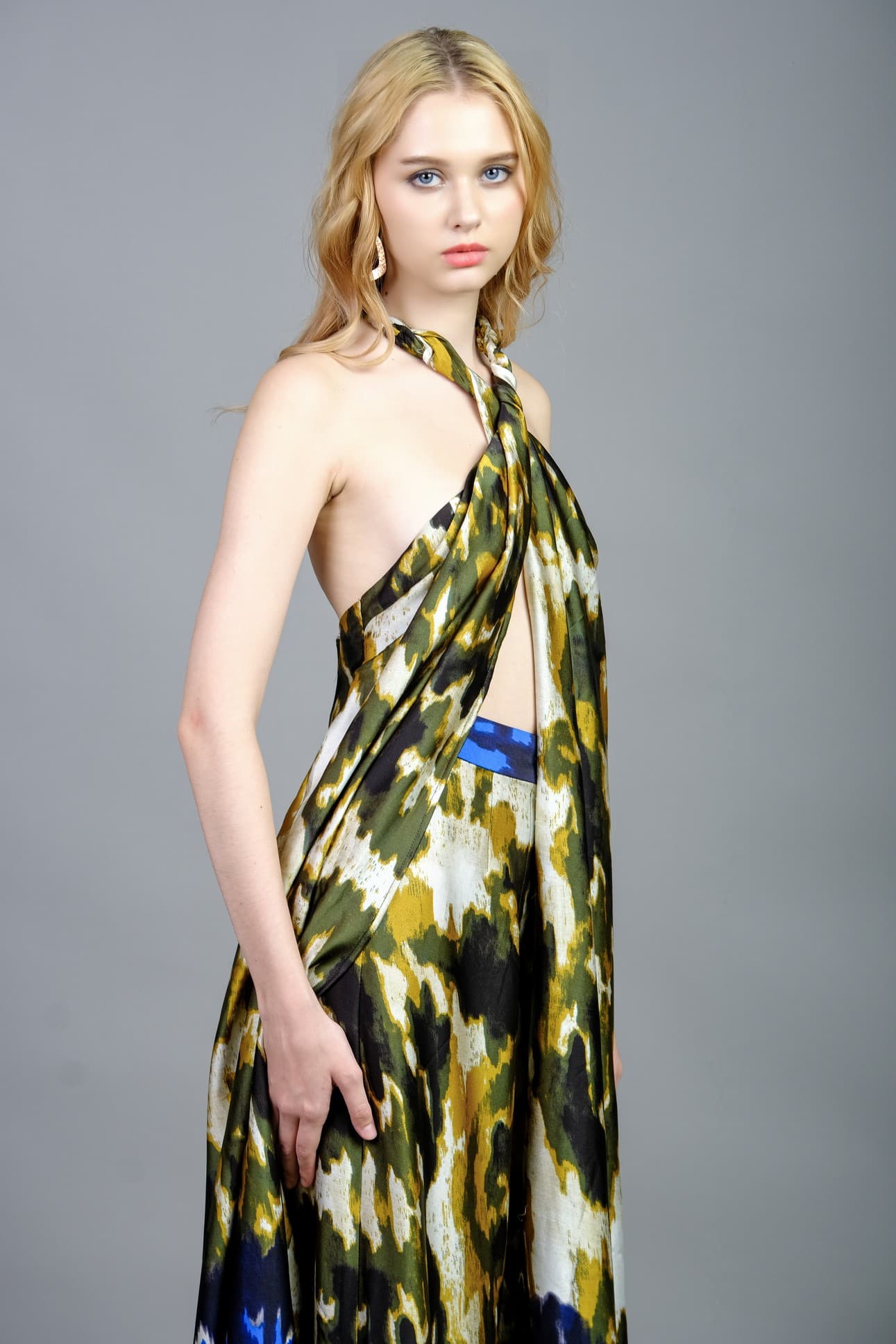 CAMOUFLAGE SATIN SILK MAXI DRESS