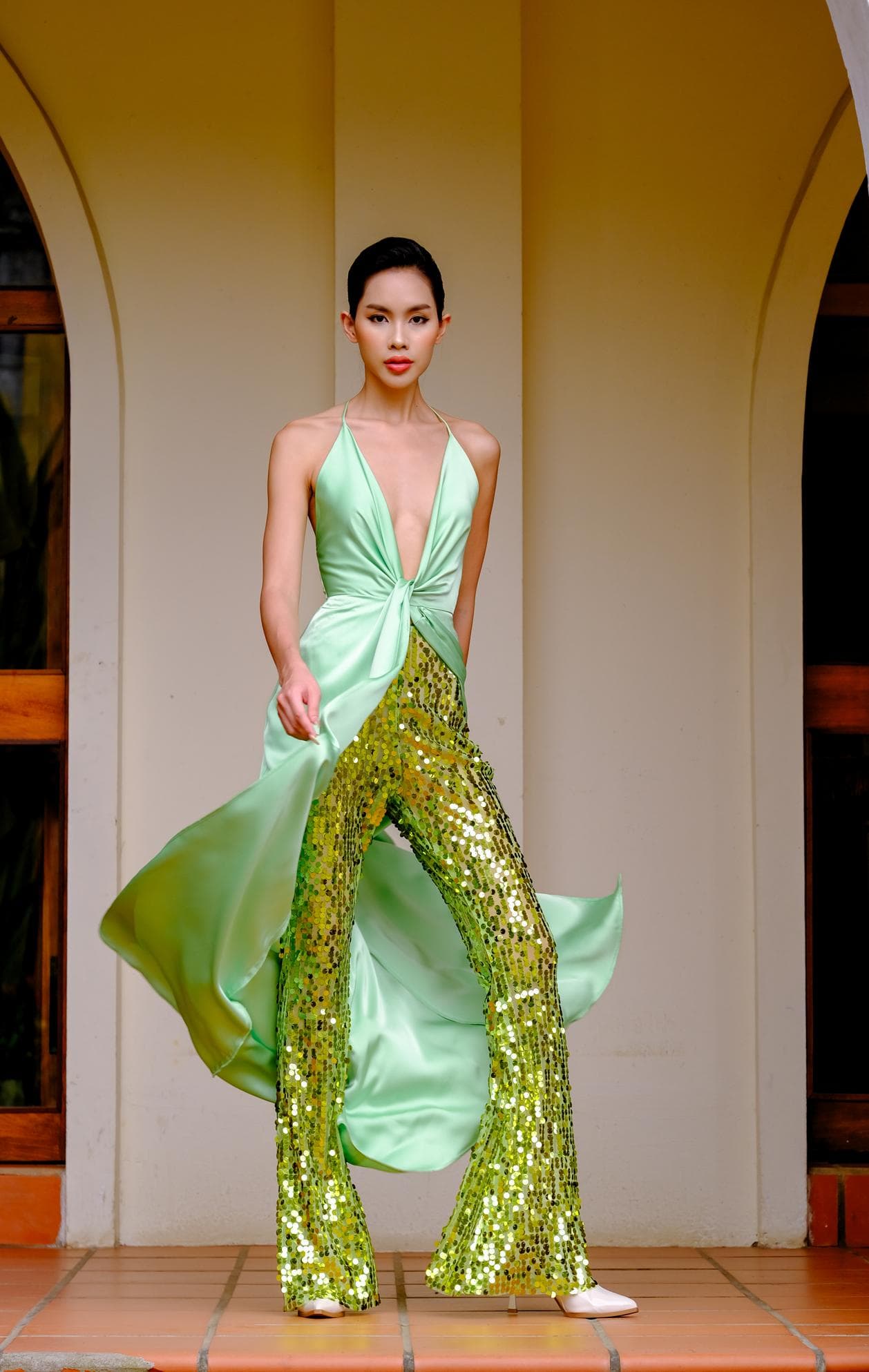 EMERALD SILK TWIST DRESS