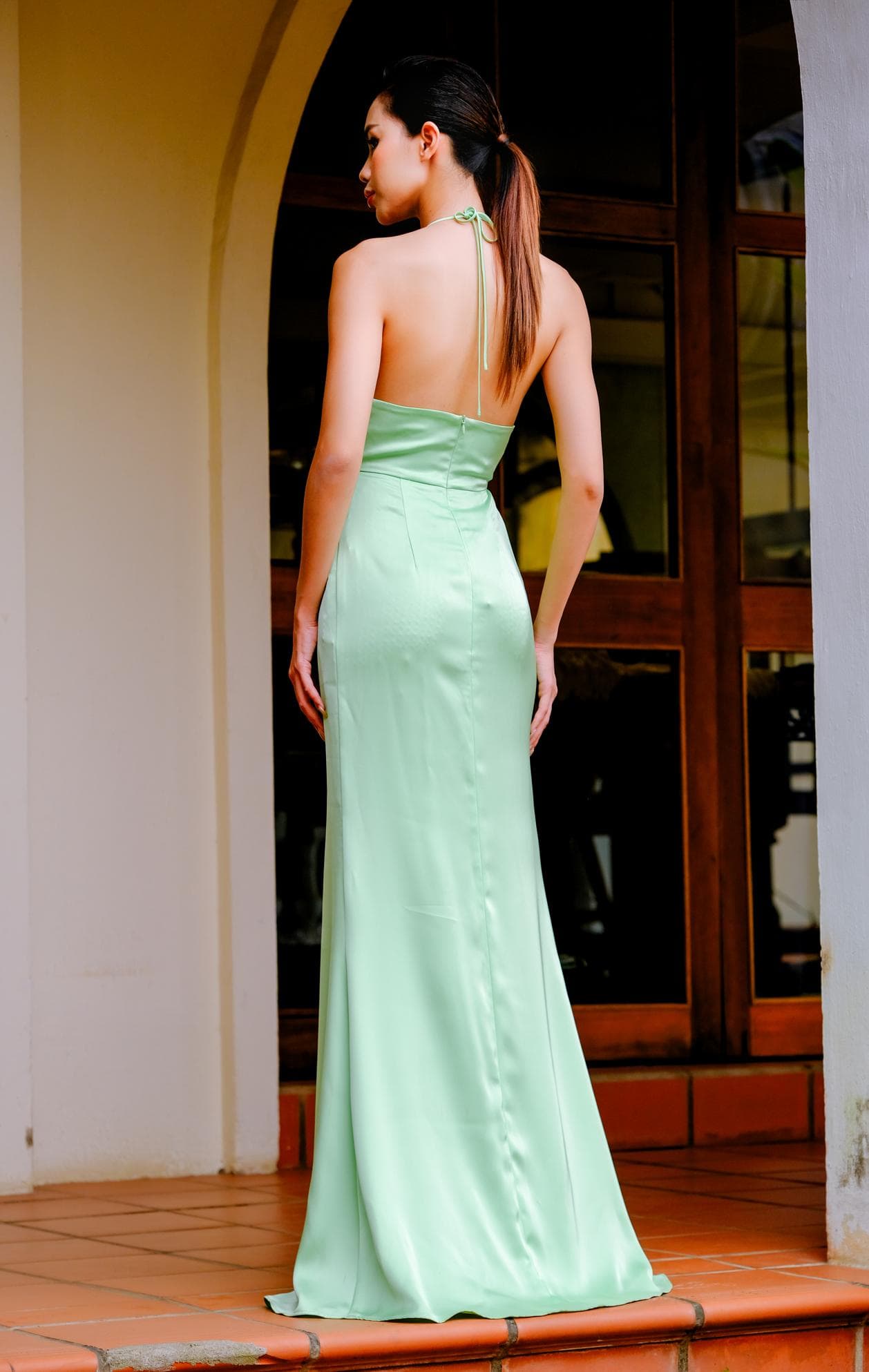 EMERALD SILK TWIST DRESS