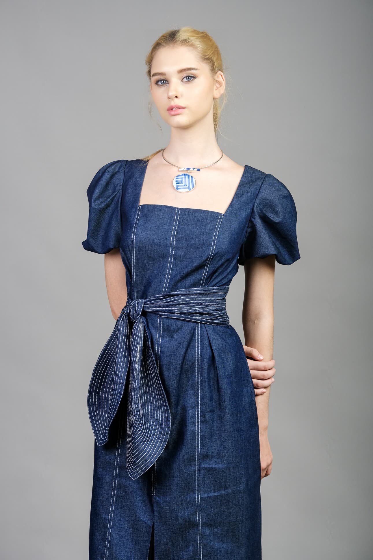 SQUARE NECK DENIM DRESS