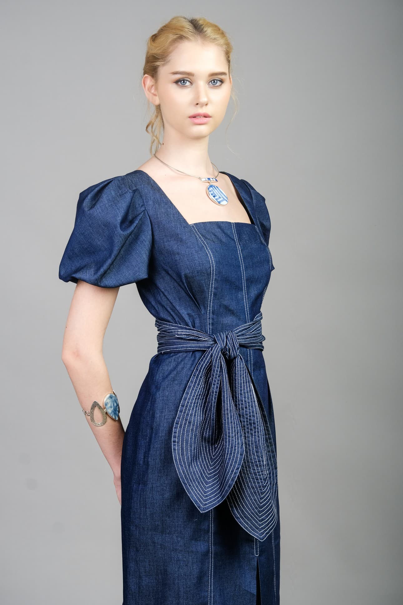 SQUARE NECK DENIM DRESS