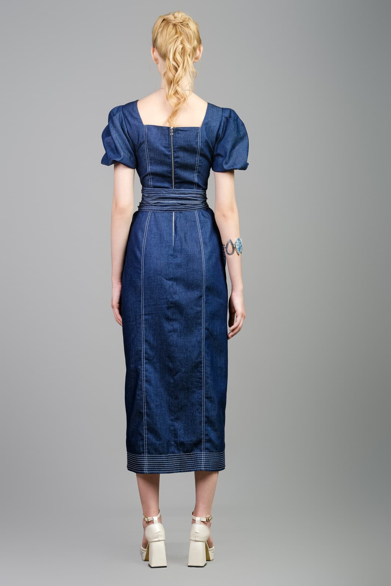 SQUARE NECK DENIM DRESS