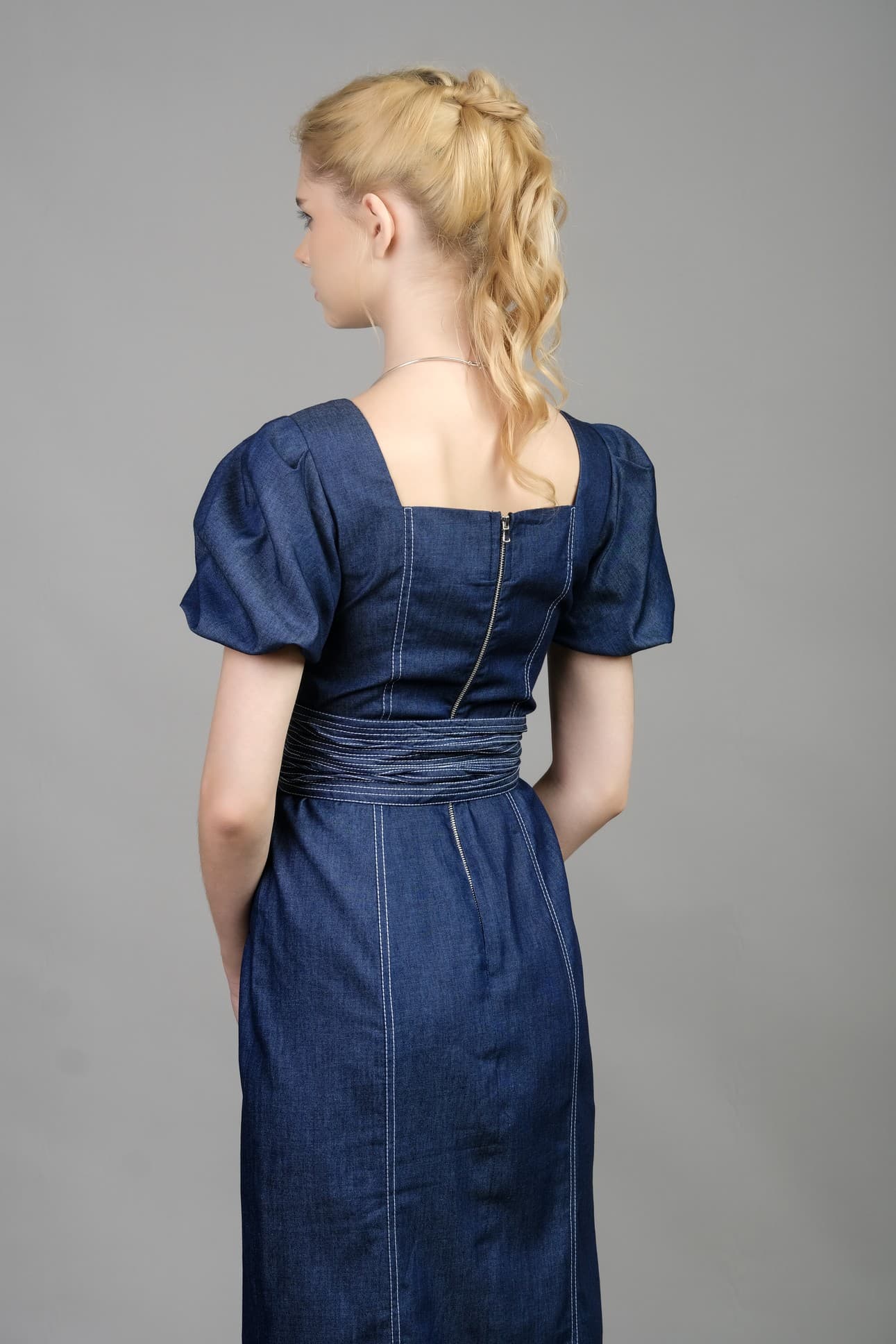 SQUARE NECK DENIM DRESS