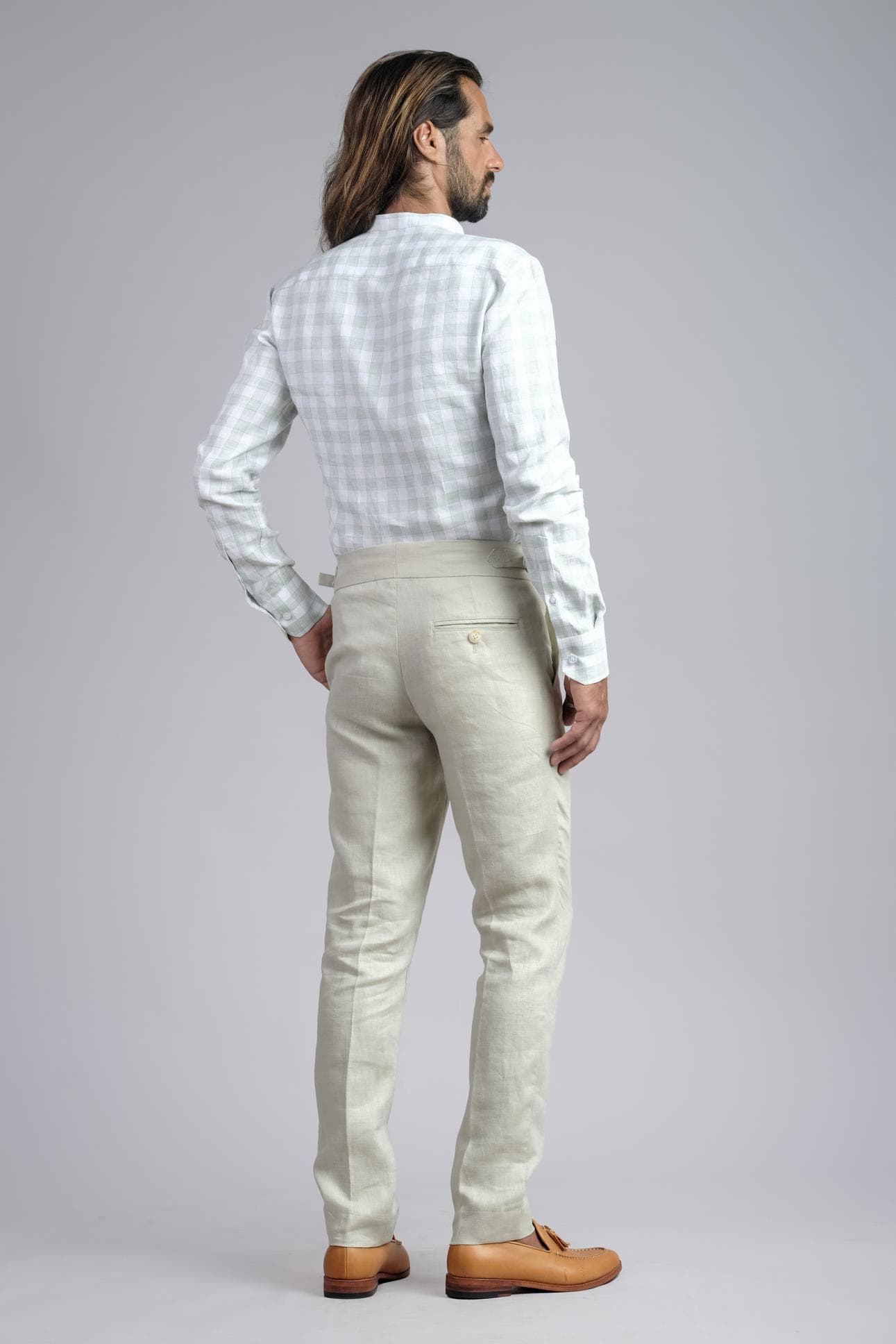 QUẦN LINEN MÀU BE DÁNG VỪA