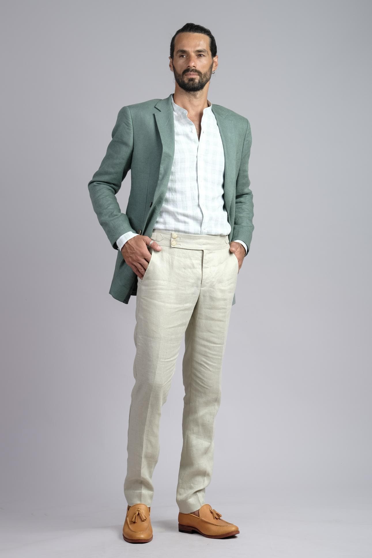 VERDANT ELEGANCE LINEN 2-PIECE SUIT