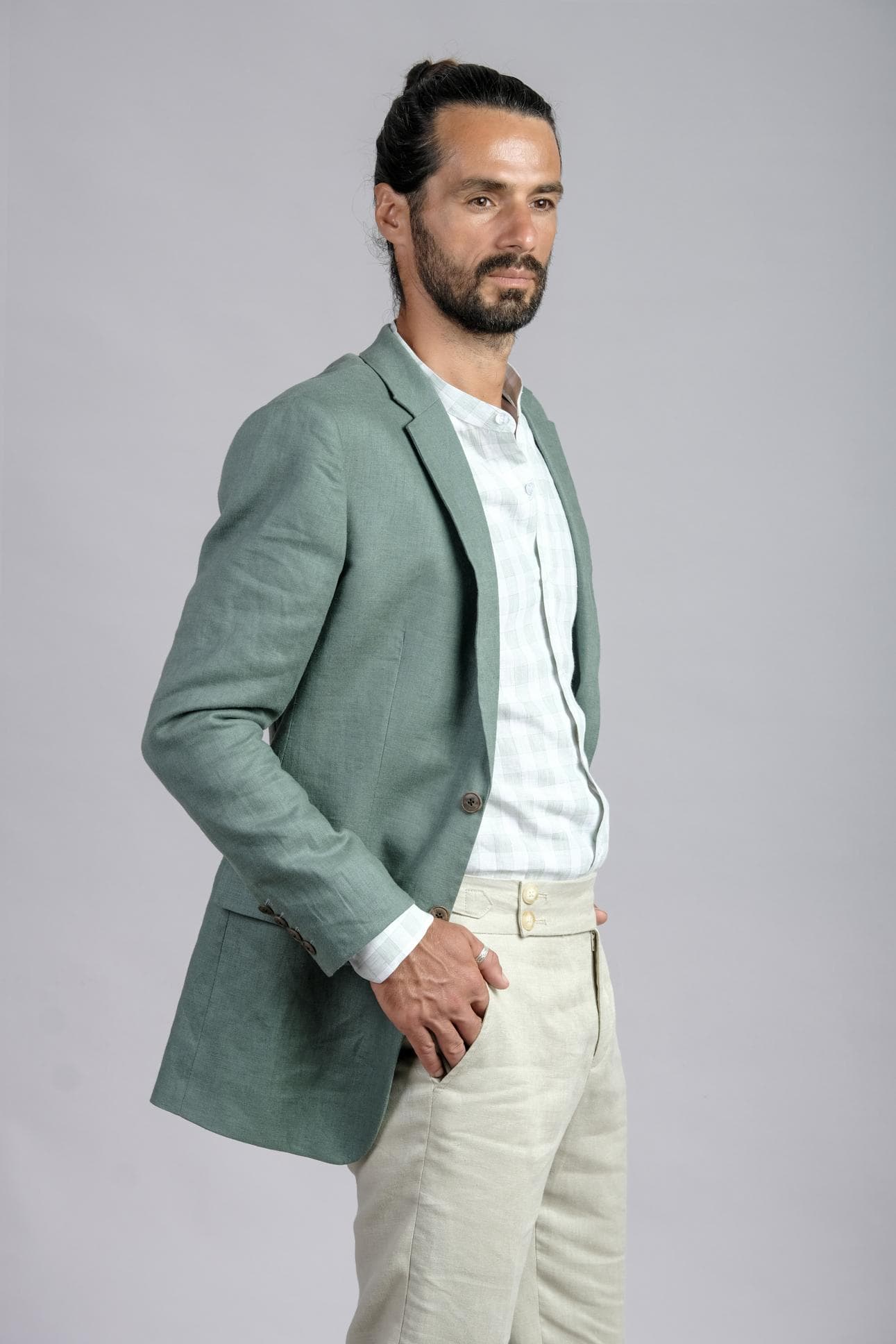 BỘ SUIT LINEN JACKET XANH VÀ QUẦN BE