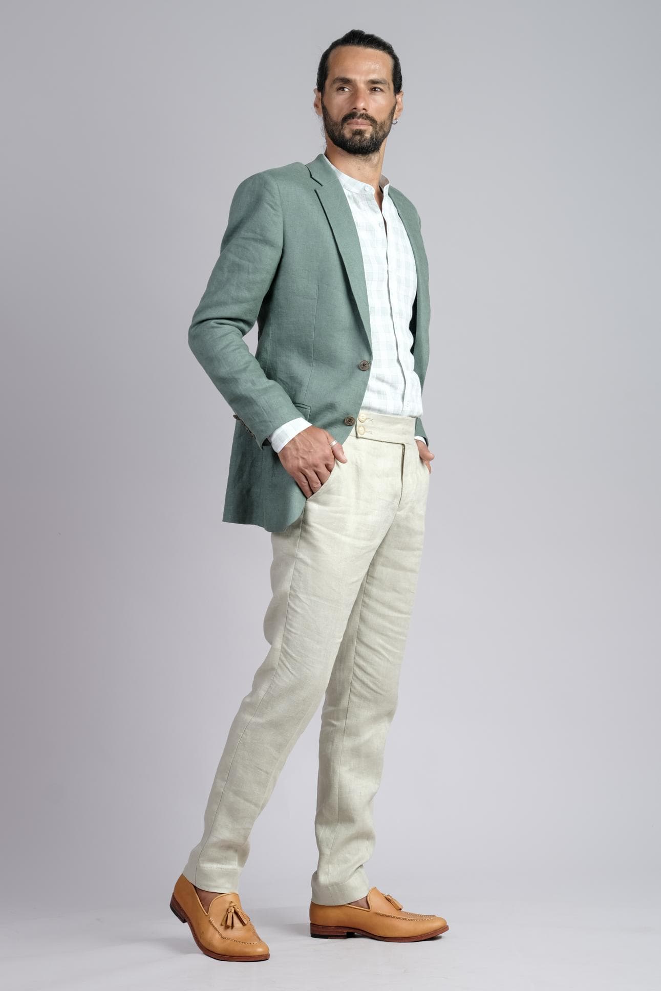 VERDANT ELEGANCE MEDIUM FIT LINEN PANTS