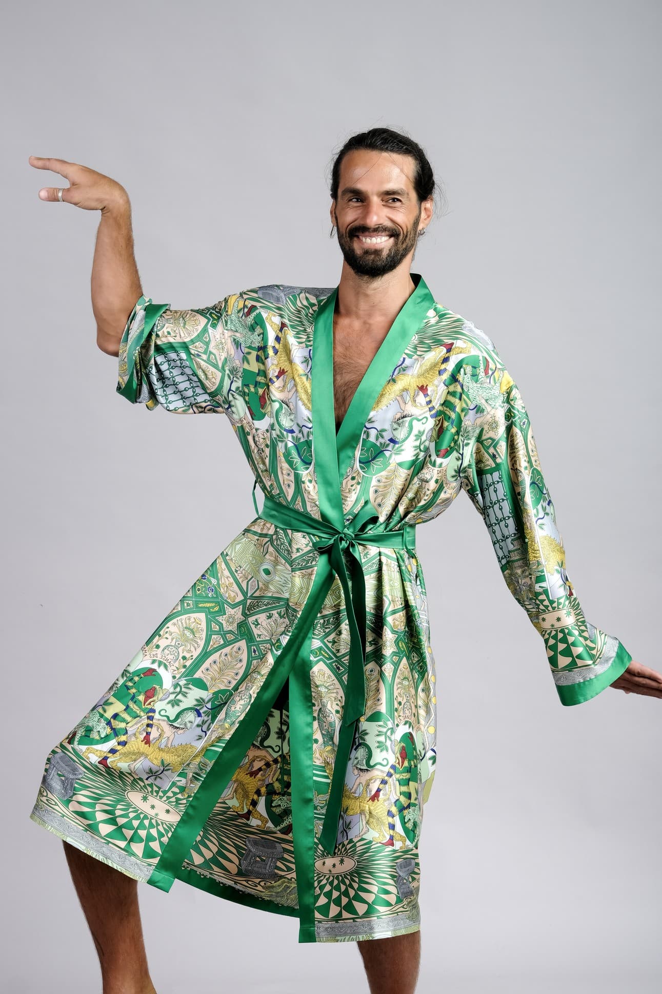 CAPRI GREEN SATIN SILK KIMONO